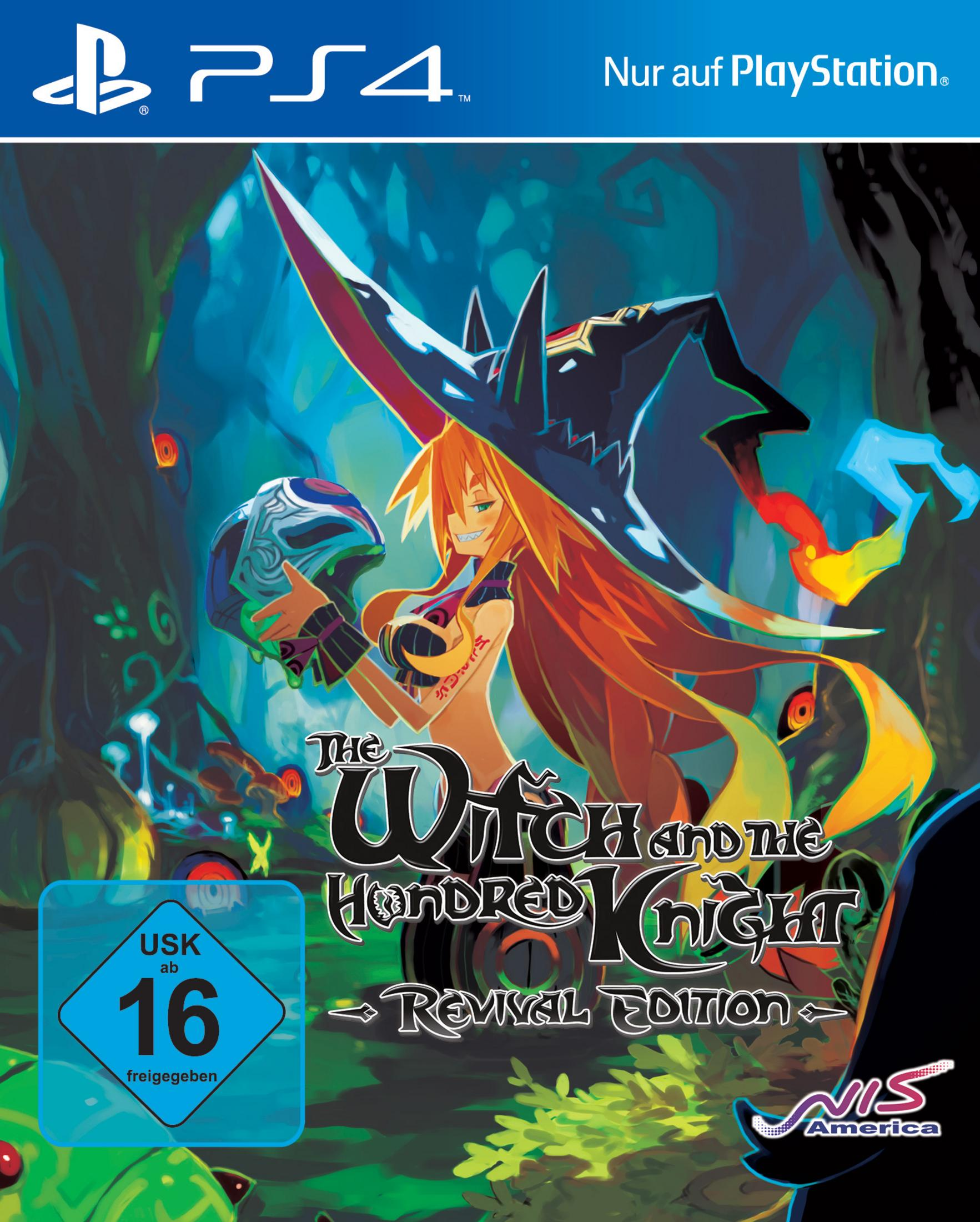 Spielbox für das PS4-Spiel The Witch and the Hundred Knight Revival Edition. Eine Frau mit Hexenhut.