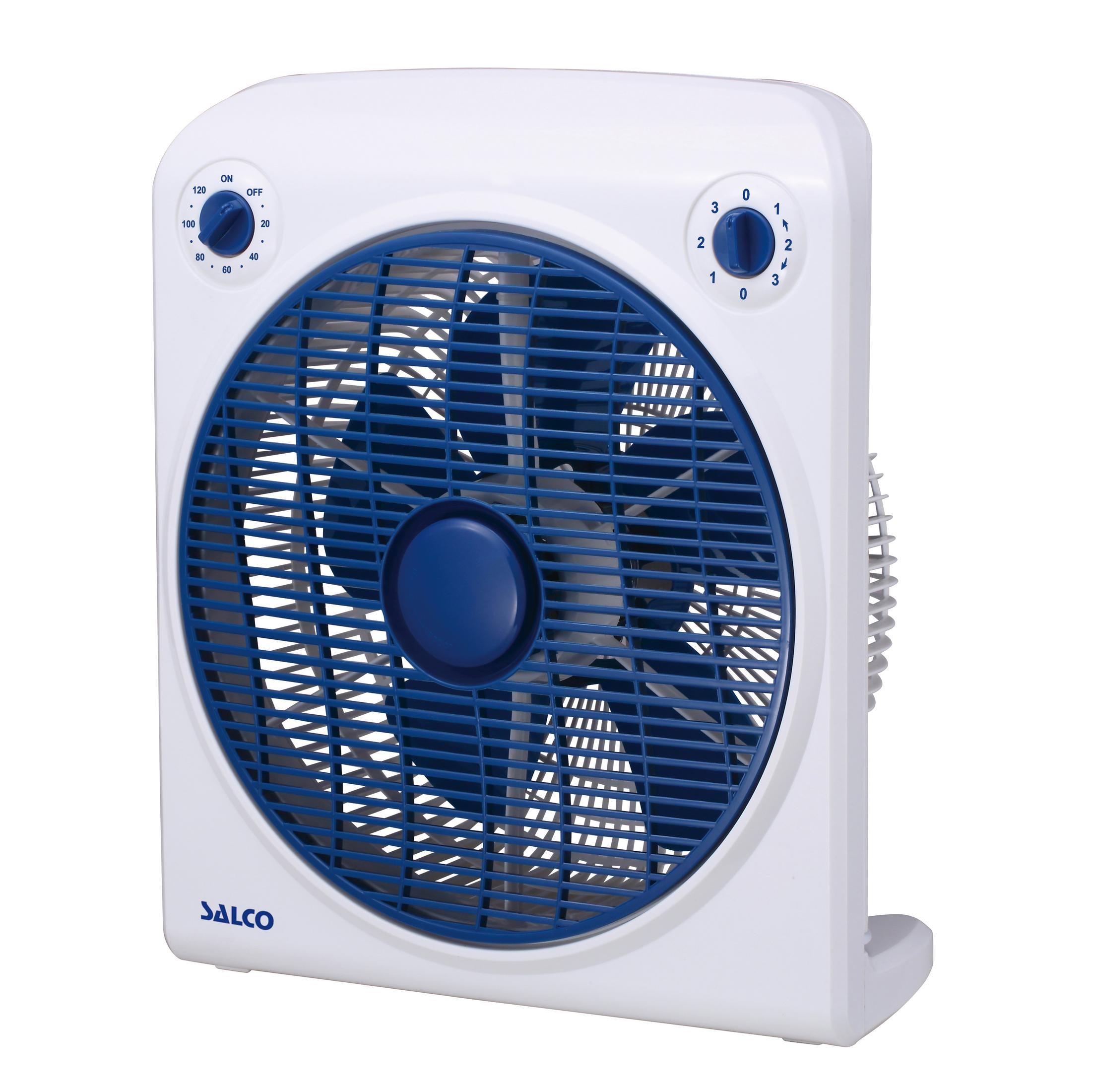 30cm SALCO Ventilator 3 Watt (50 Boxfan Watt) oszillierend ⌀ kompakt weiß/blau Geschwindigkeiten 50 Timer Bodenventilator