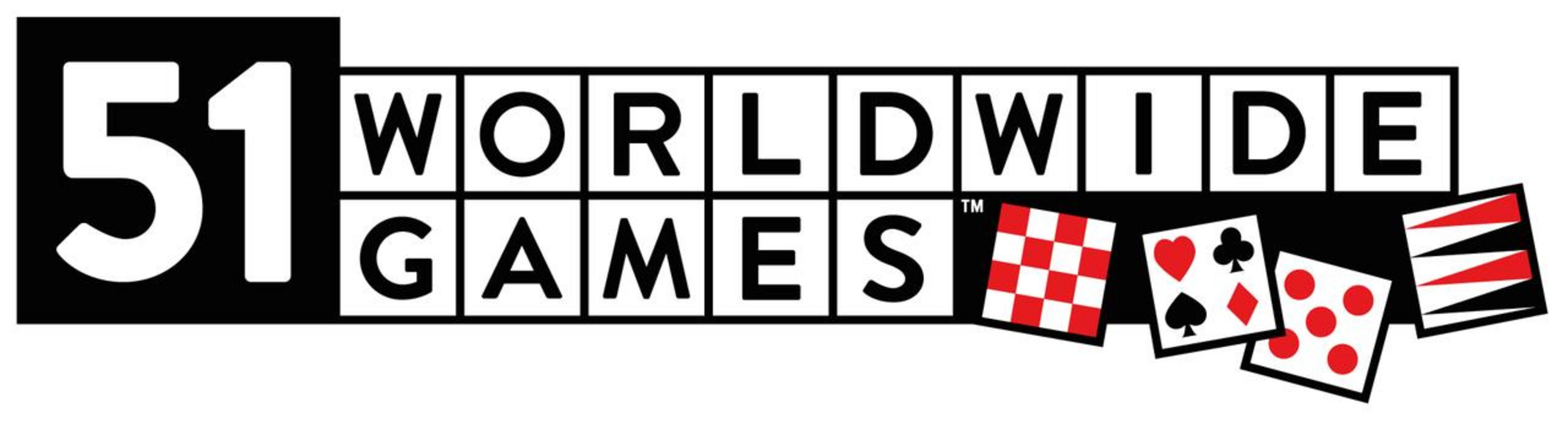 Das Logo des Spiels 51 WORLDWIDE GAMES mit Spielkartenfarben.
