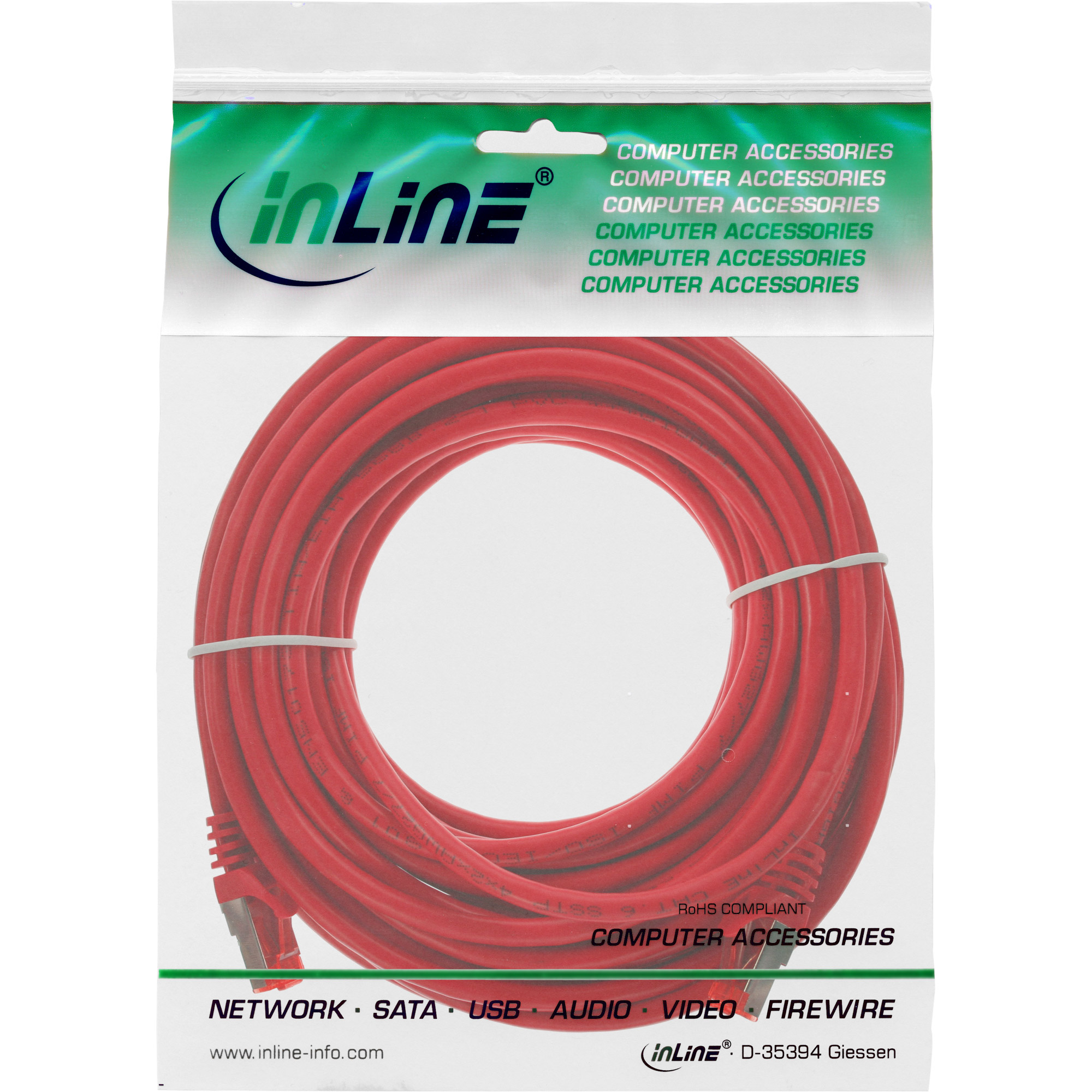 INLINE InLine® Patchkabel, S/FTP (PiMf), m Patchkabel, rot,, Cat.6, Kupfer, 250MHz, 15 PVC
