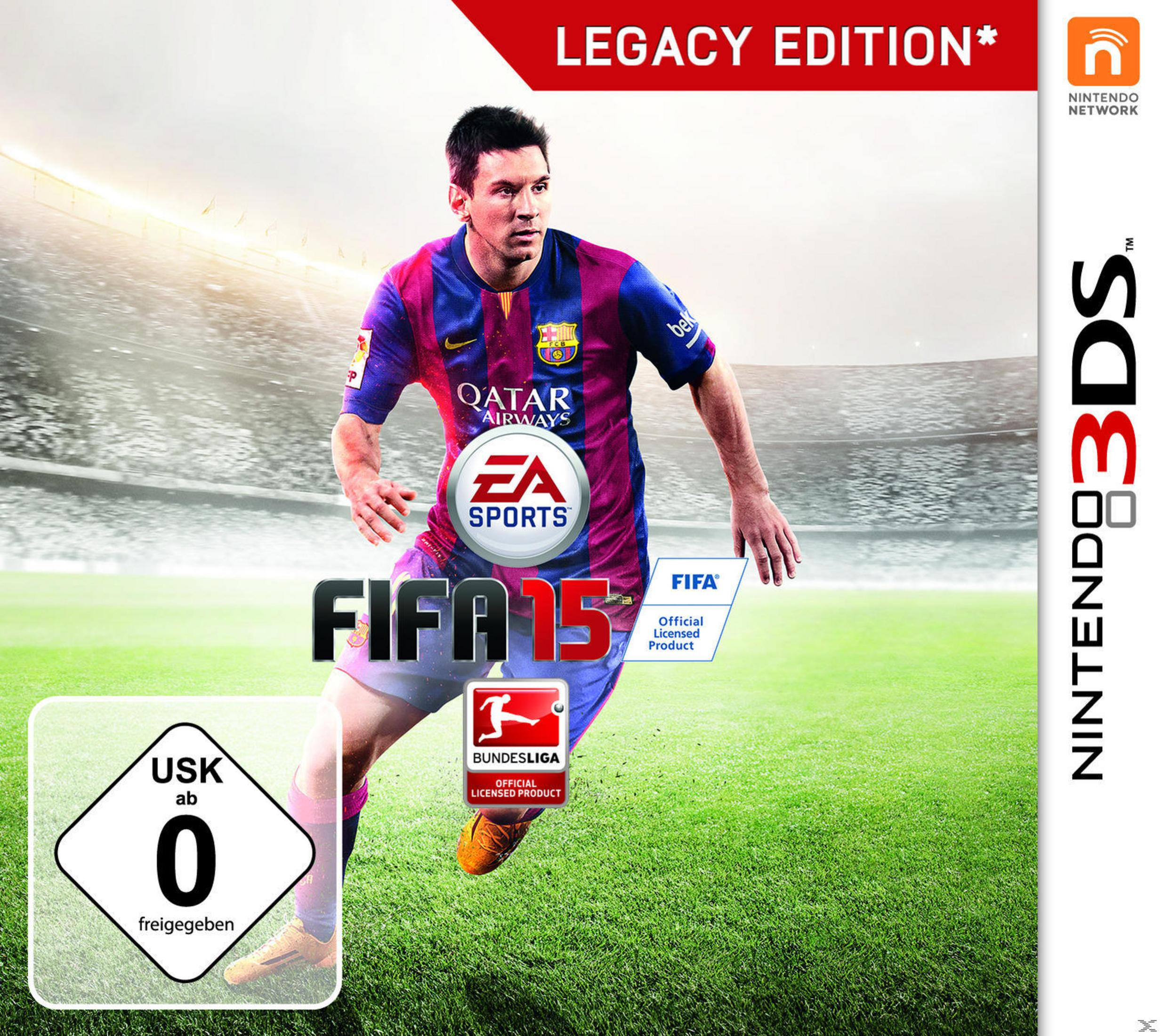 Okładka gry FIFA 15. Lionel Messi w stroju piłkarskim. Logo gry jest na środku.