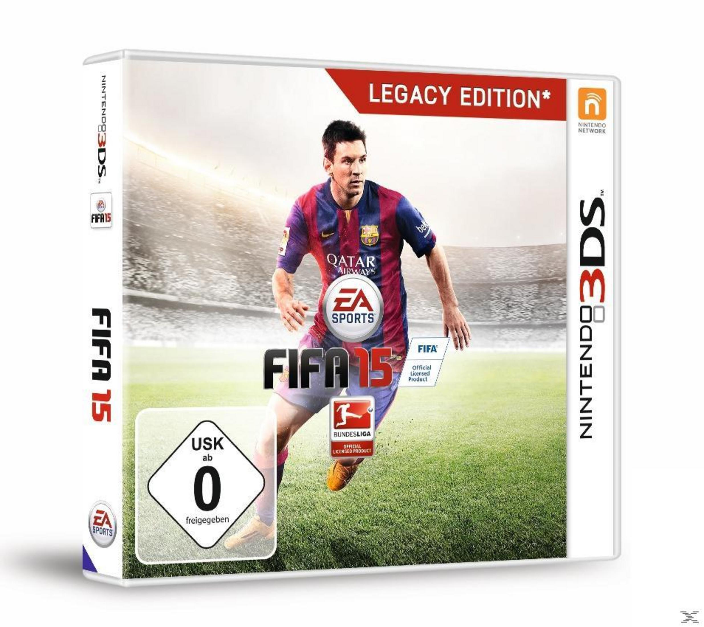 Pudełko gry FIFA 15 Legacy Edition. Messi na okładce na boisku do piłki nożnej.