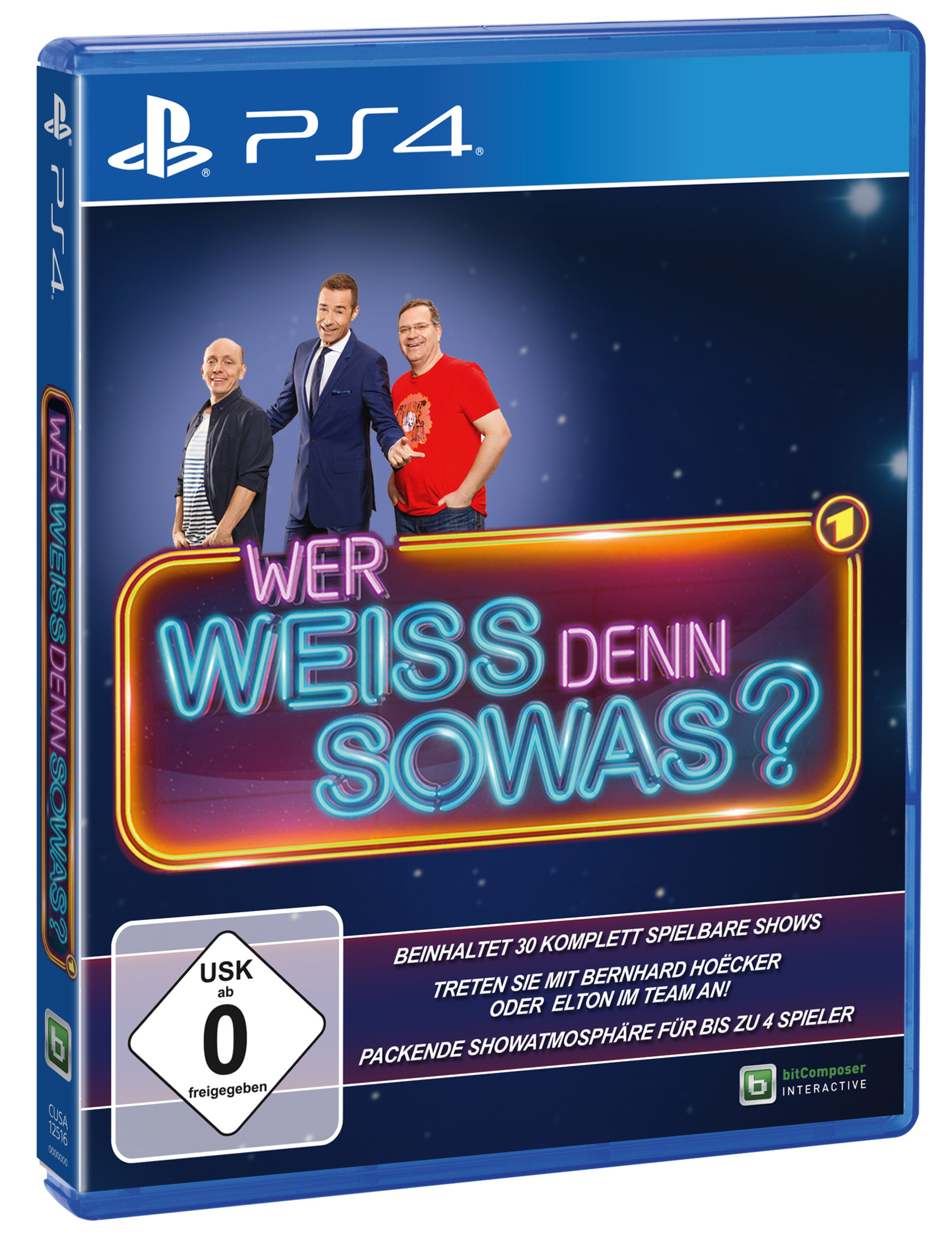 PS4-Spielbox: "Wer Weiss Denn Sowas?" mit drei Personen auf dem Cover.