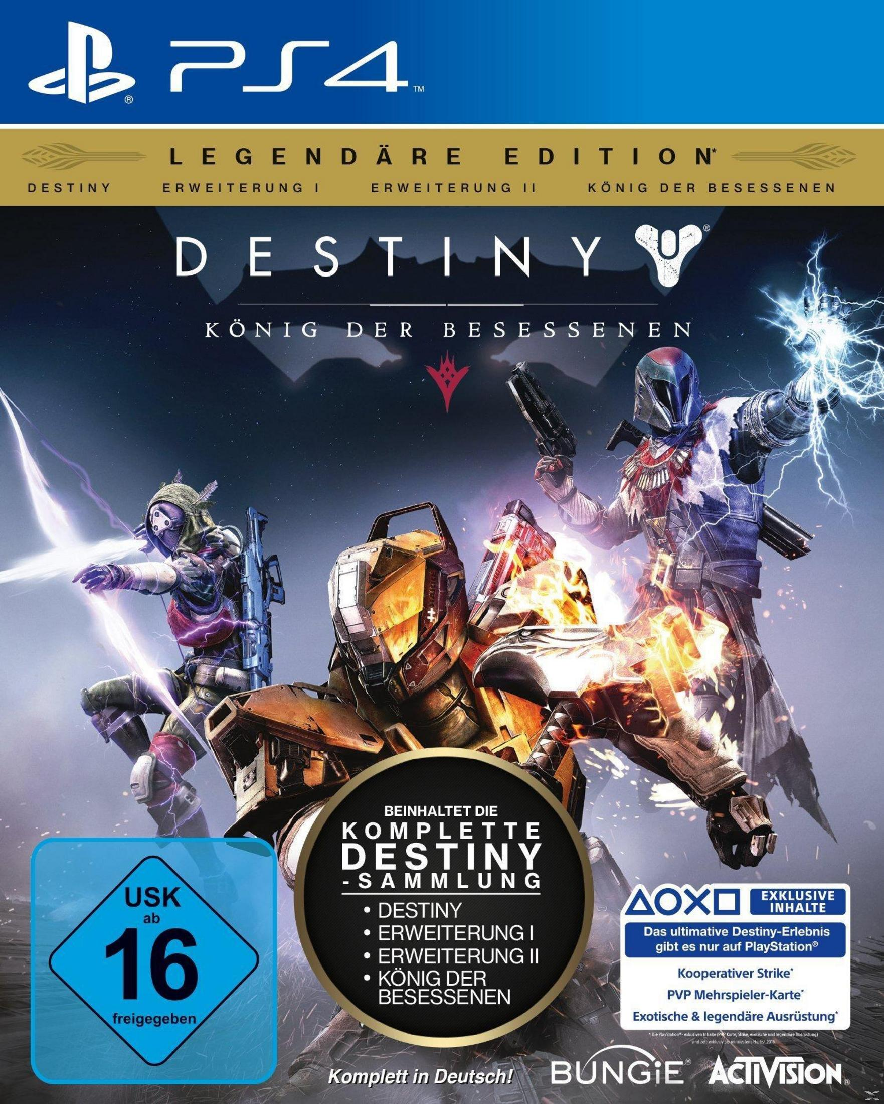 Destiny: The Taken King Spielcover für PS4. Zeigt drei Charaktere in einem Sci-Fi-Setting.