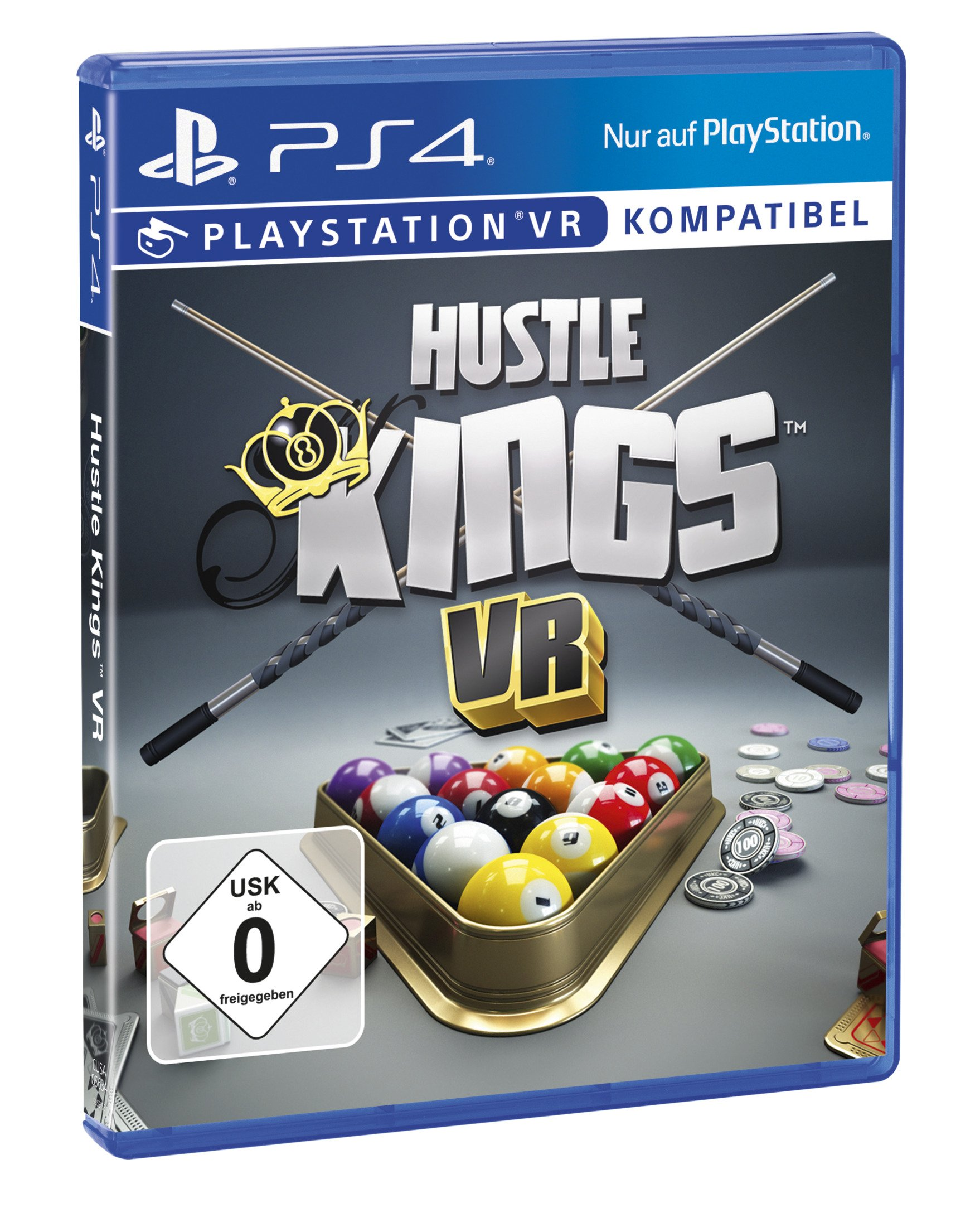 Hustle Kings VR Spielbox mit Billardkugeln und Queues, PS4.