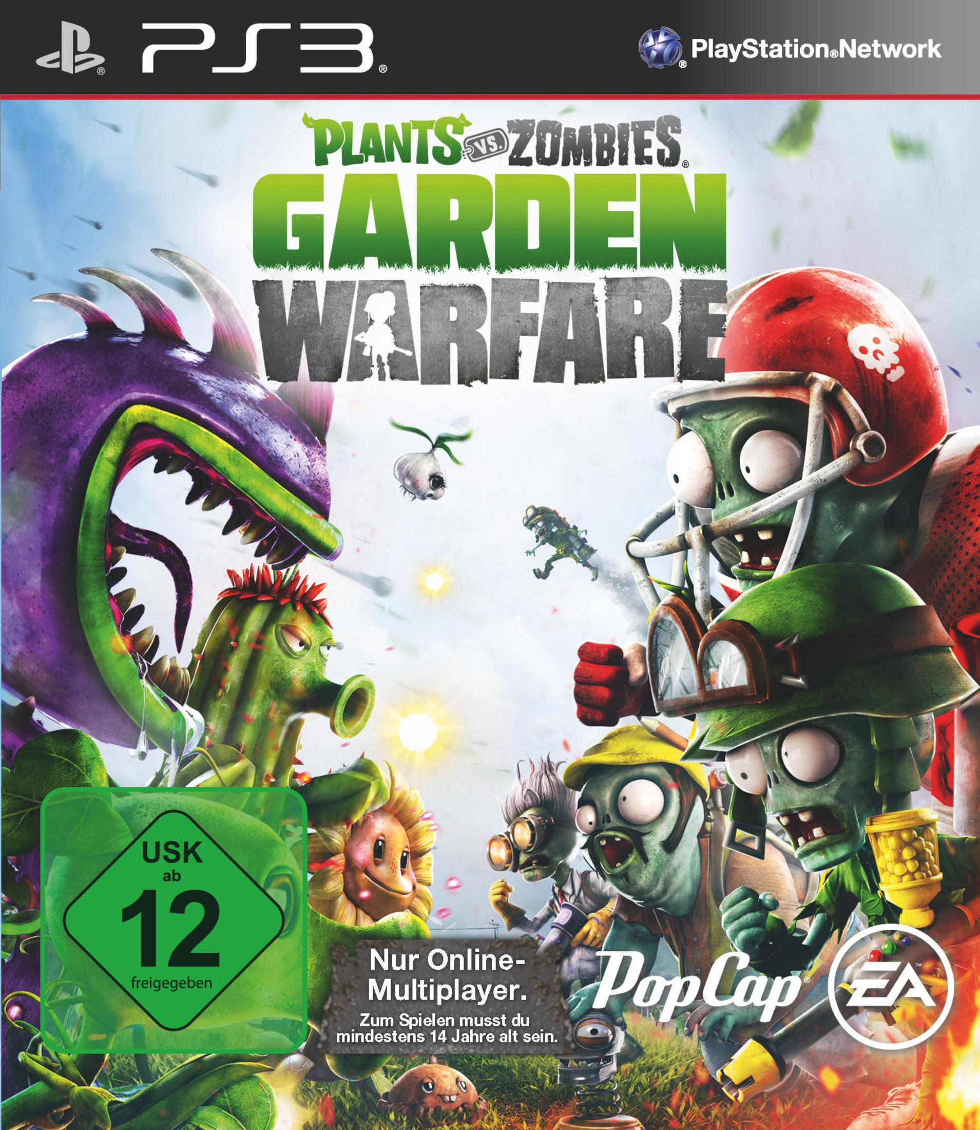 PS3-Spielbox für Plants vs. Zombies: Garden Warfare. Zombies und Pflanzen werden gezeigt.