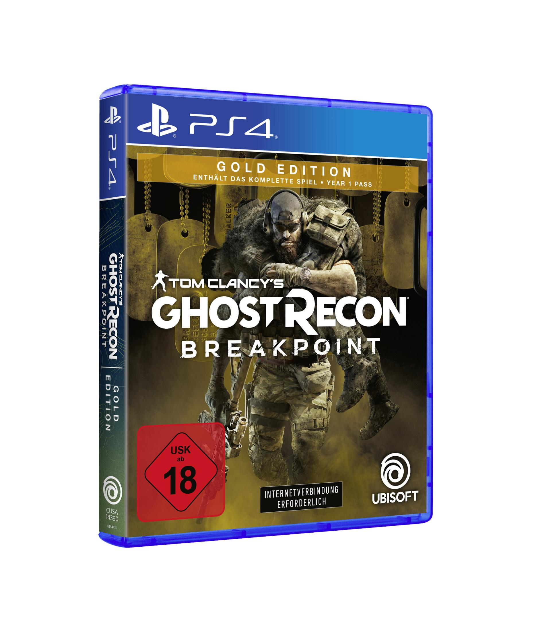 Okładka Tom Clancy's Ghost Recon Breakpoint Gold Edition. Żołnierz z mężczyzną na plecach.