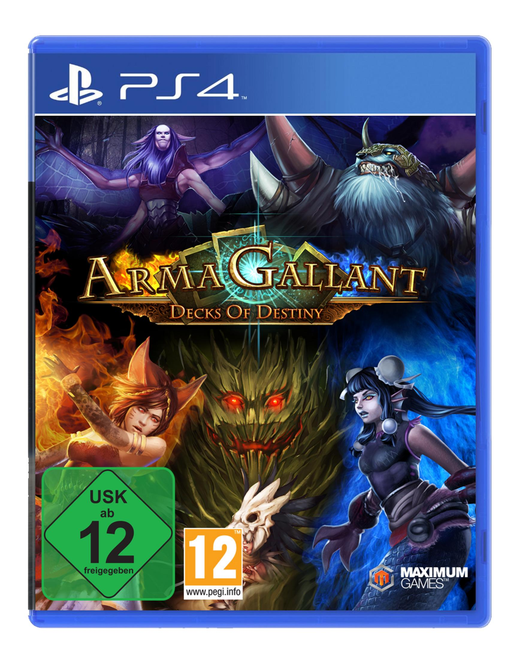 ArmaGallant Spielcover. Fantasy-Charaktere und ein Drache sind dargestellt, mit dem Spieltitel in der Mitte.