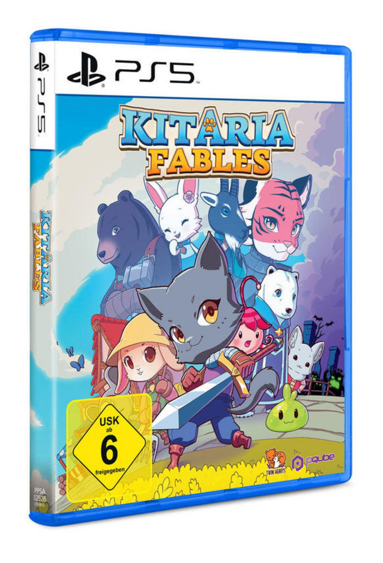 PS5-Spielbox für "Kitaria Fables". Es zeigt Zeichentrickfiguren und das Spiel-Logo.