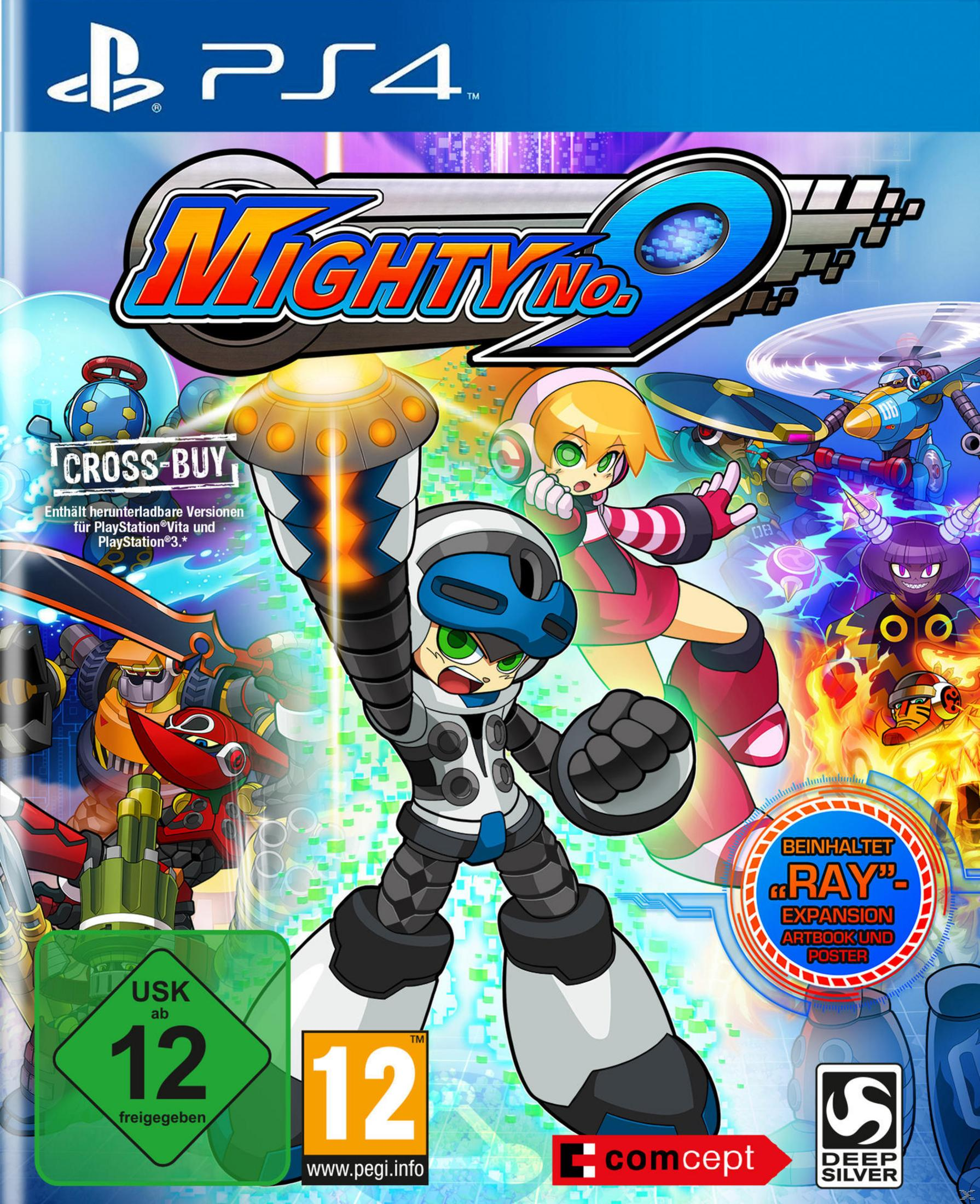 Spielcover von Mighty No. 2 für PS4. Ein Roboter im Anzug hält eine Waffe. Andere Charaktere sind vorhanden.