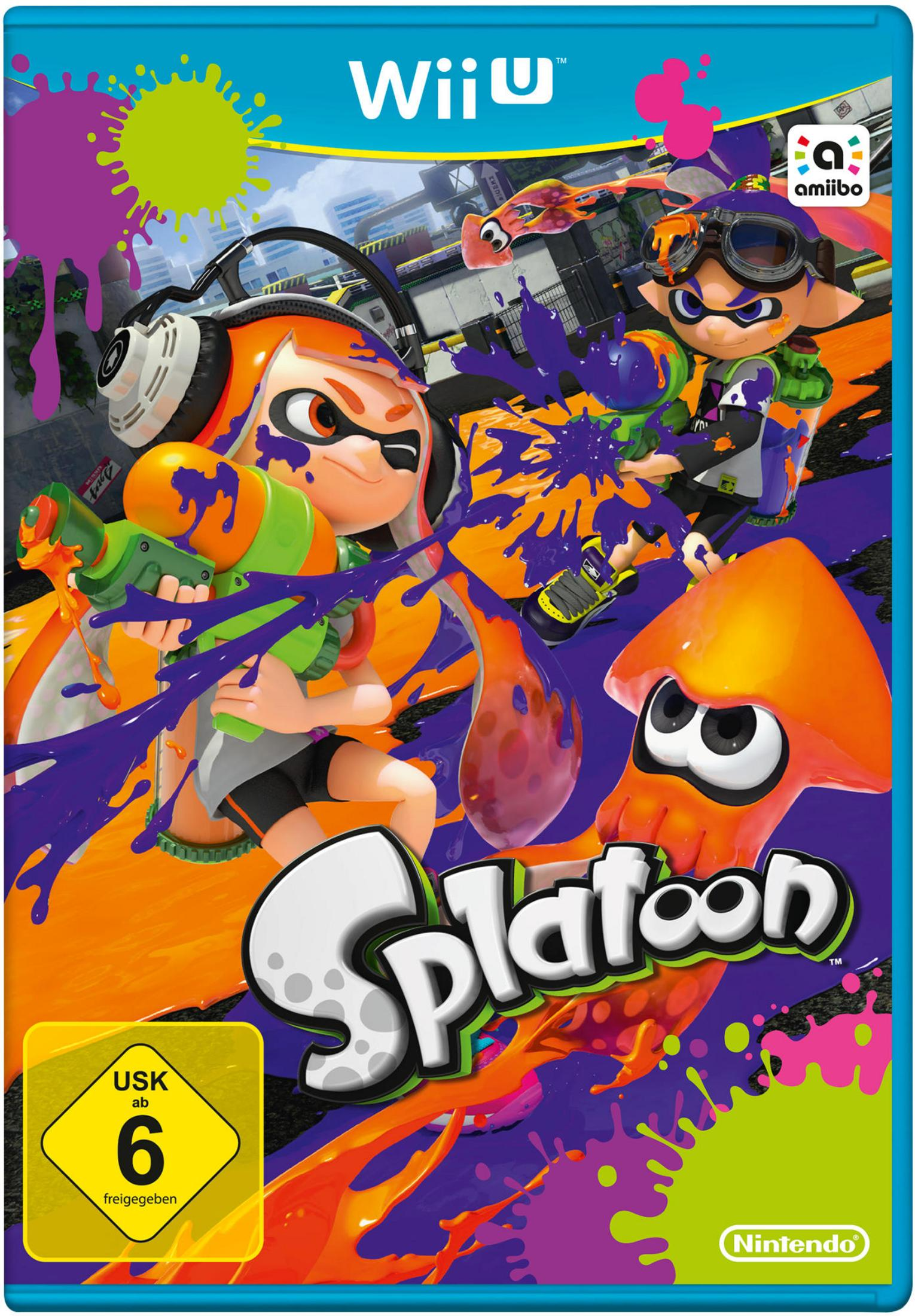 Splatoon Wii U Spielhülle mit Charakteren und bunten Tintenspritzern.