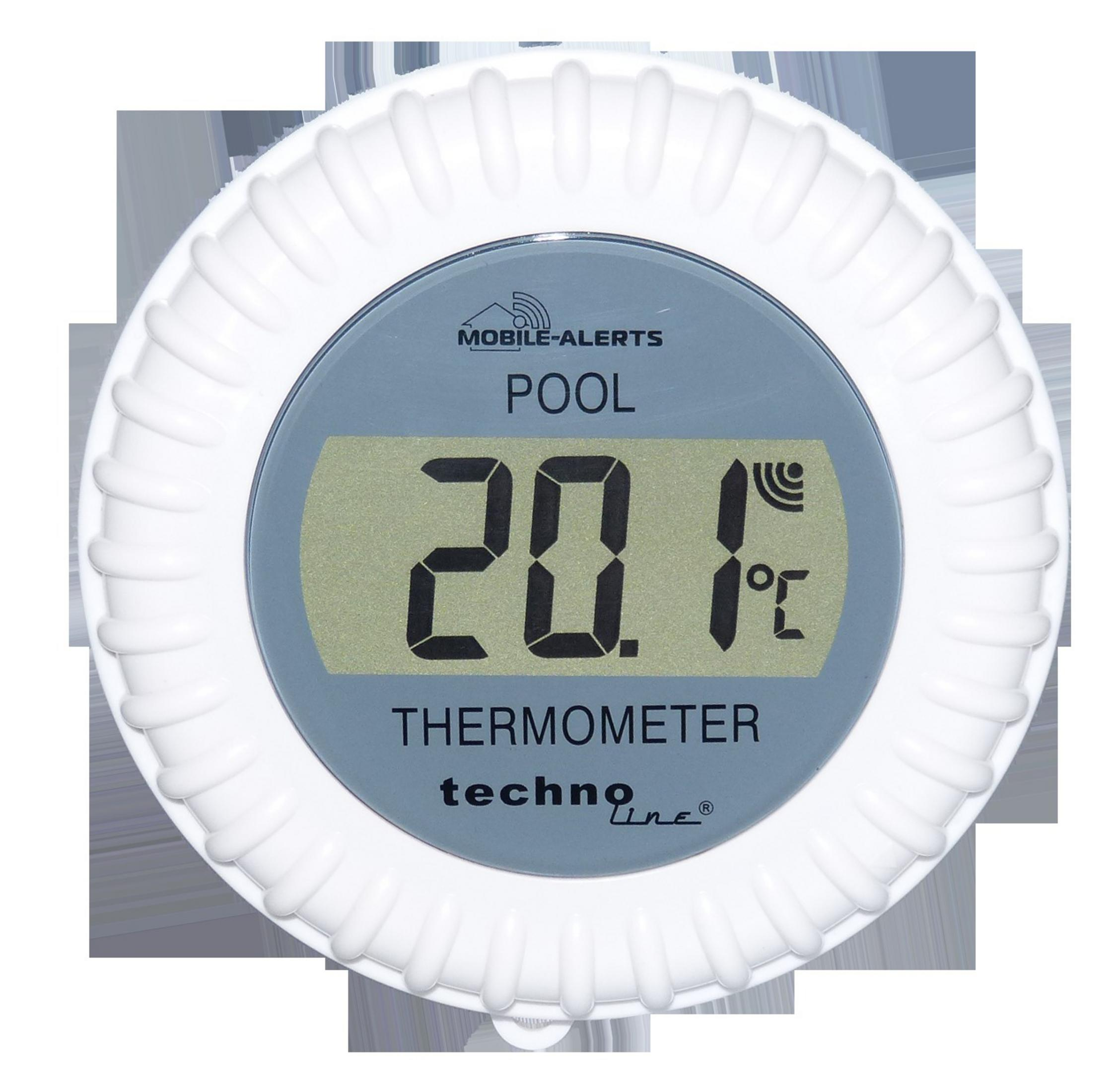 Ein weißes und graues Poolthermometer, das 20,1 Grad Celsius anzeigt.