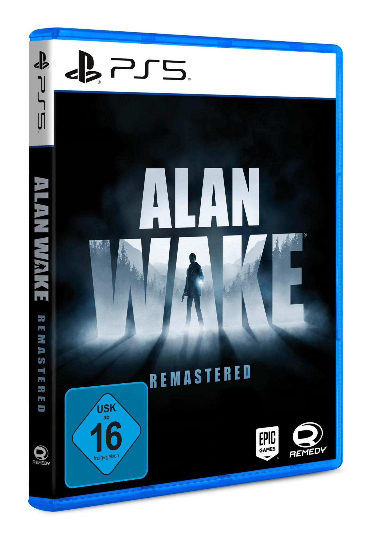 PS5-Spielbox für Alan Wake Remastered, mit einem Mann im Wald.