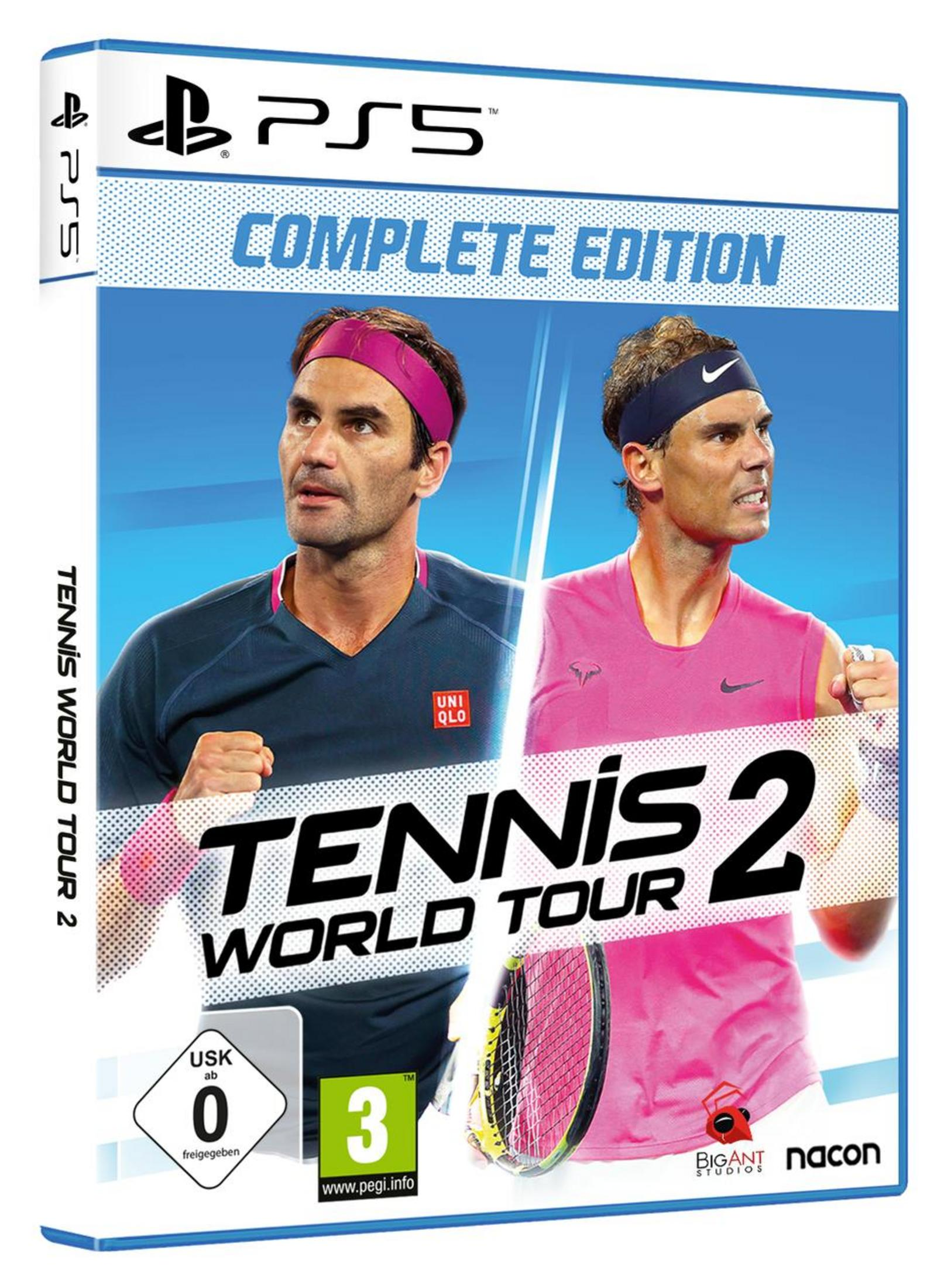 PS5 Spielhülle für Tennis World Tour 2. Roger Federer und Rafael Nadal auf dem Cover.
