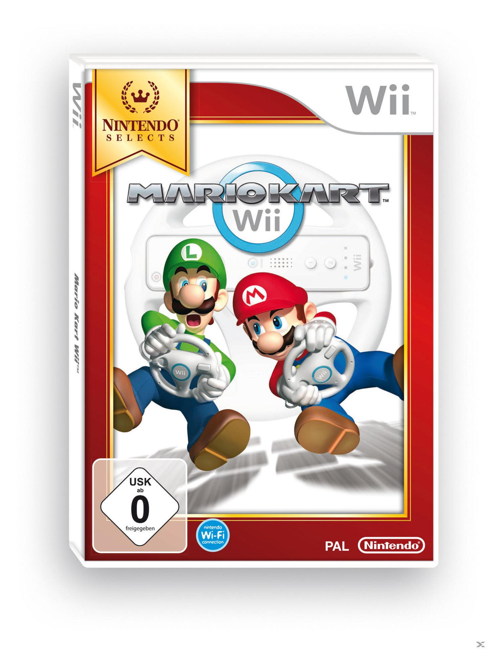 Wii-Spielbox: Mario Kart Wii, Mario und Luigi auf der Vorderseite, farbenfrohes Design.