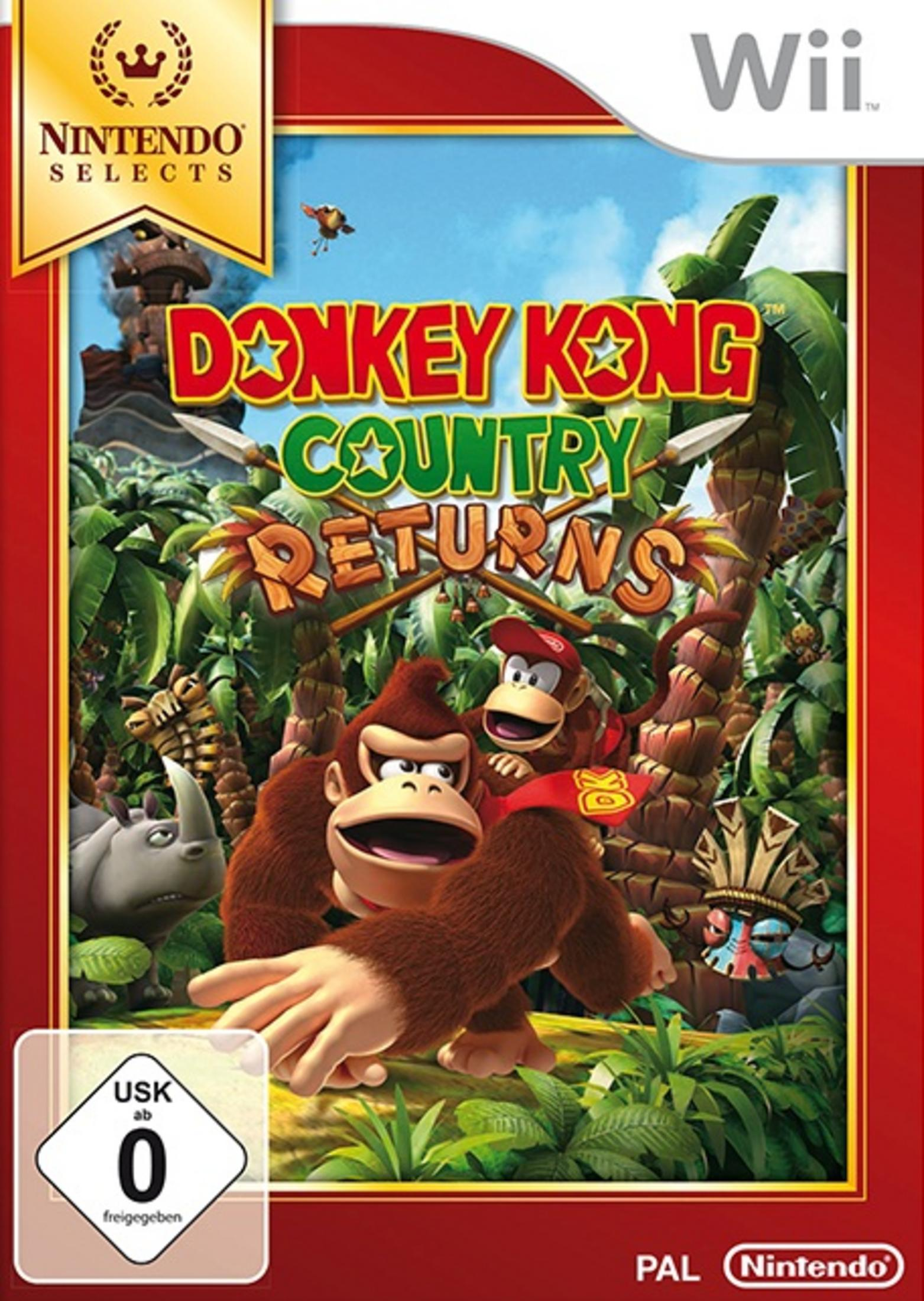 Donkey Kong Country Returns Wii Spielbox. Roter Rahmen, Gorilla-Bild.