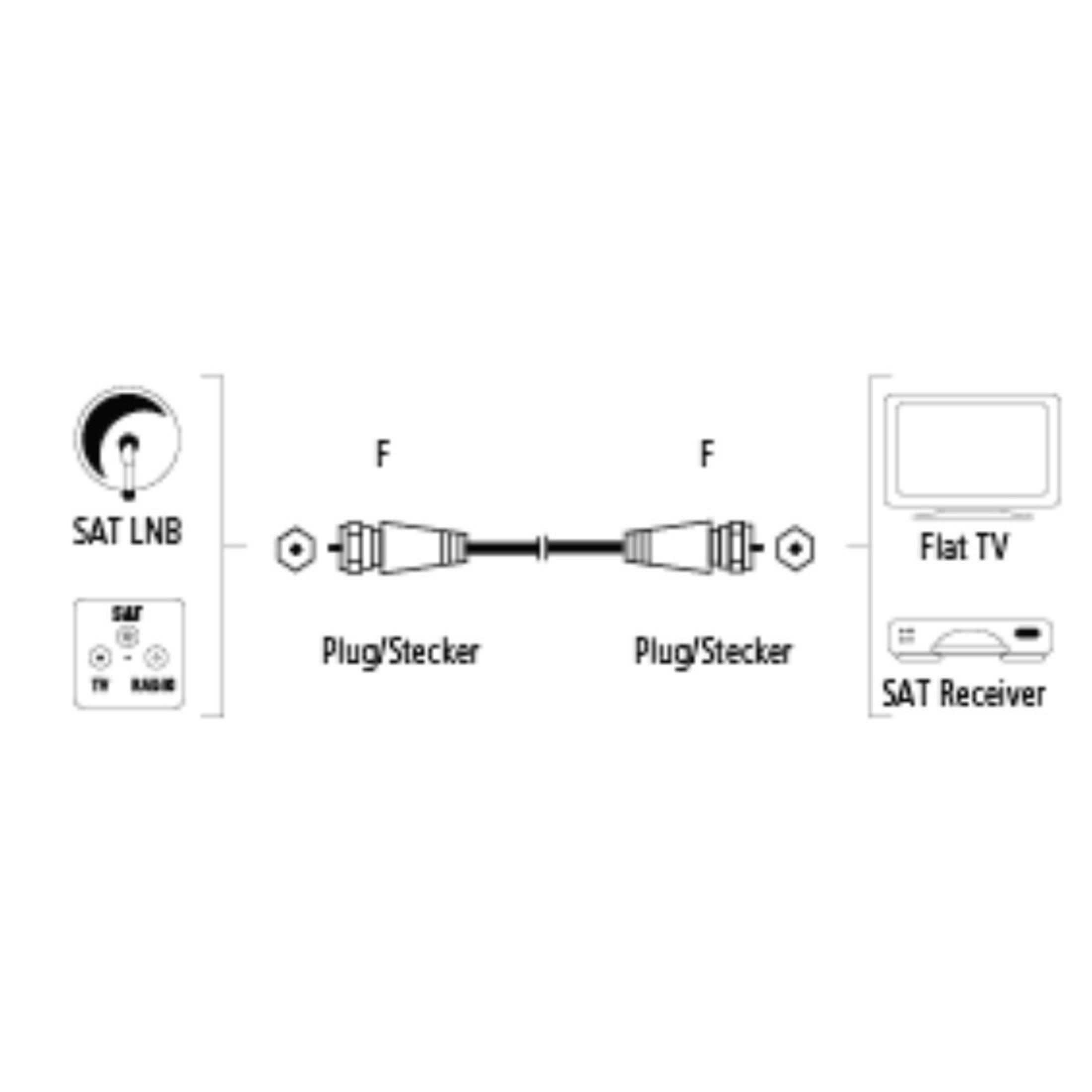 Diagramm zeigt SAT LNB, SAT-Receiver und Flat TV mit Koaxialkabelanschlüssen.