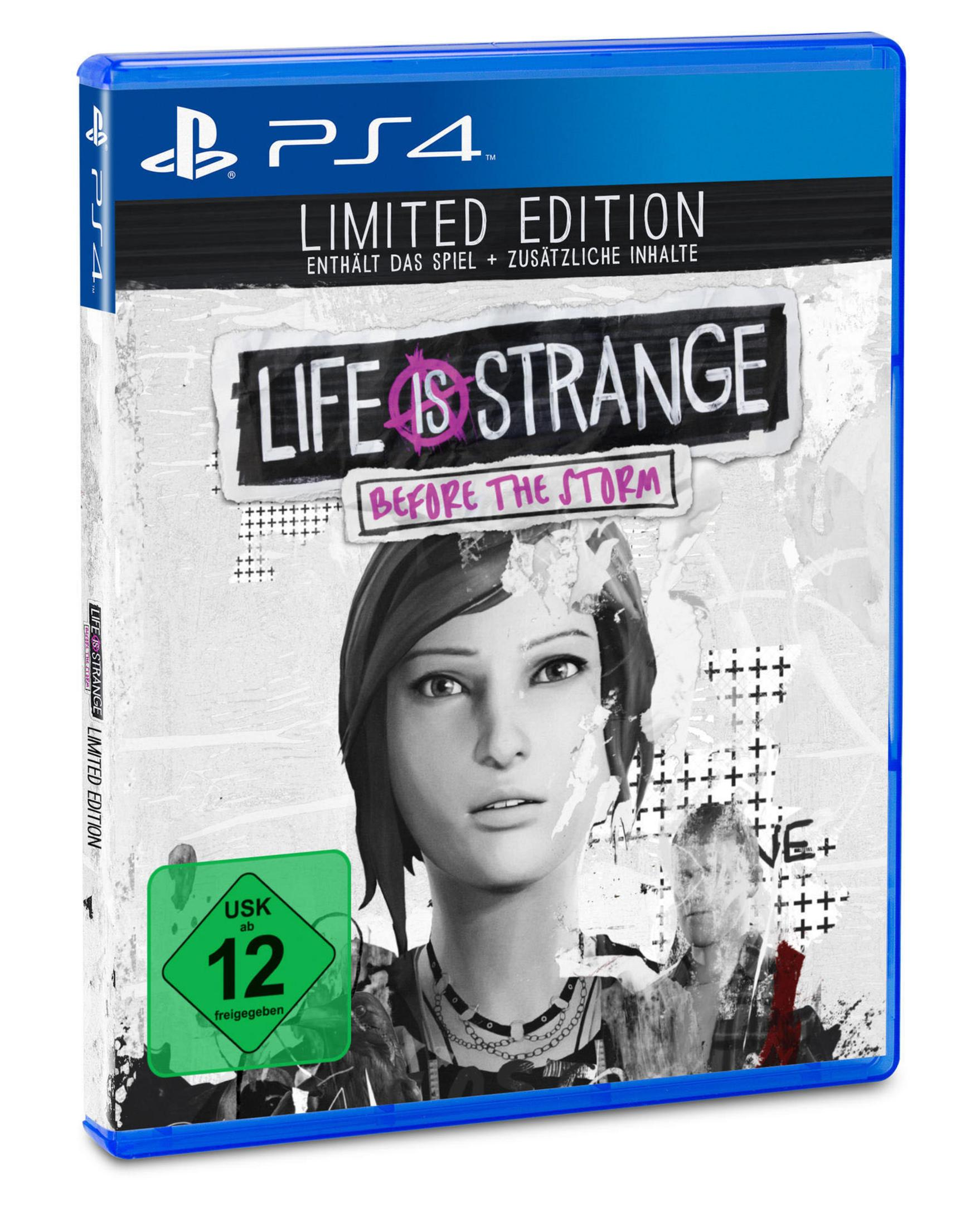 Spielbox mit Frauen-Gesicht und Titel 'Life is Strange: Before the Storm'. Mann im Hintergrund.