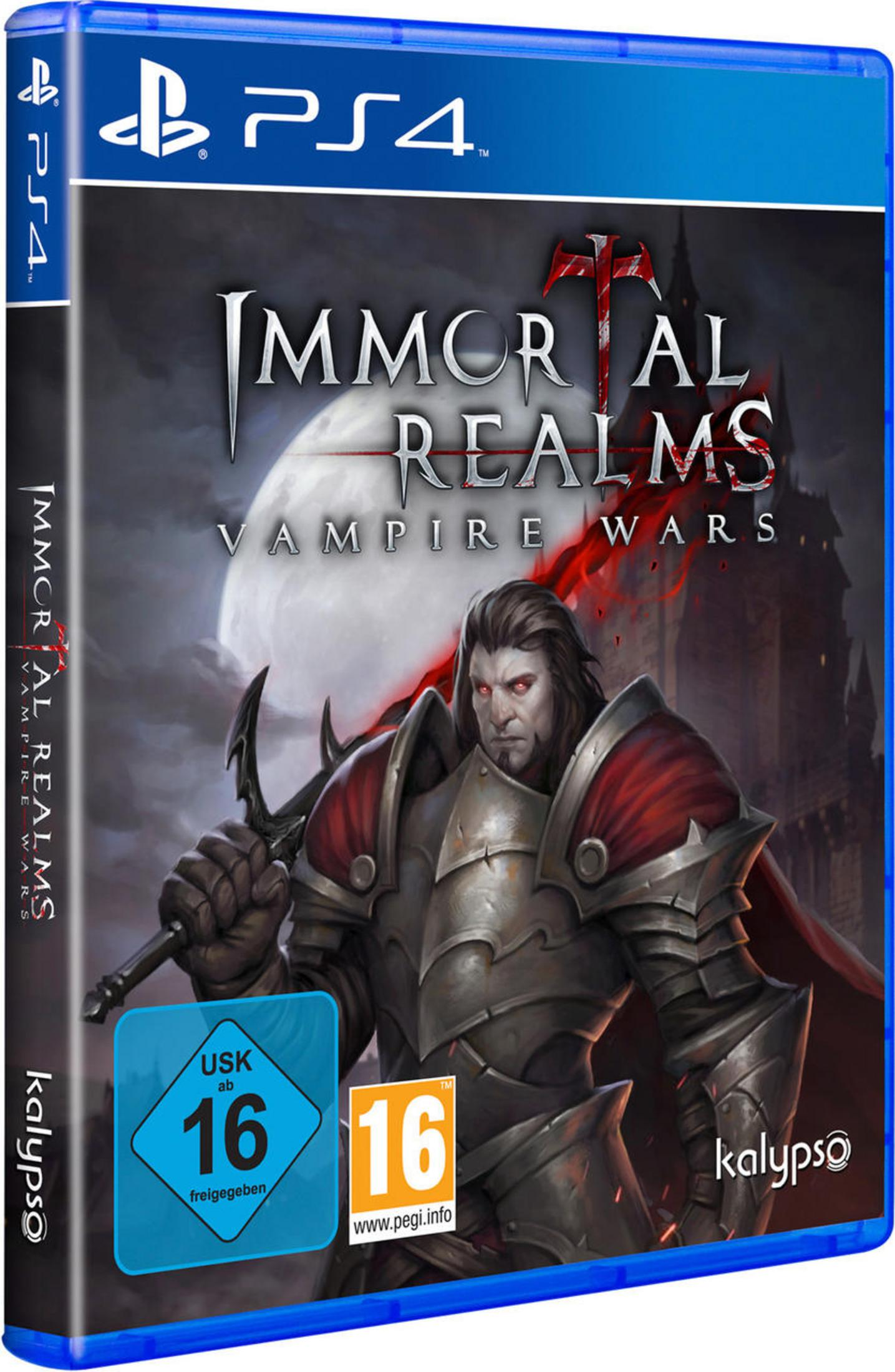 PS4-Spielbox: Vampirkrieger, Titel 'Immortal Realms: Vampire Wars' über einem Vollmond.