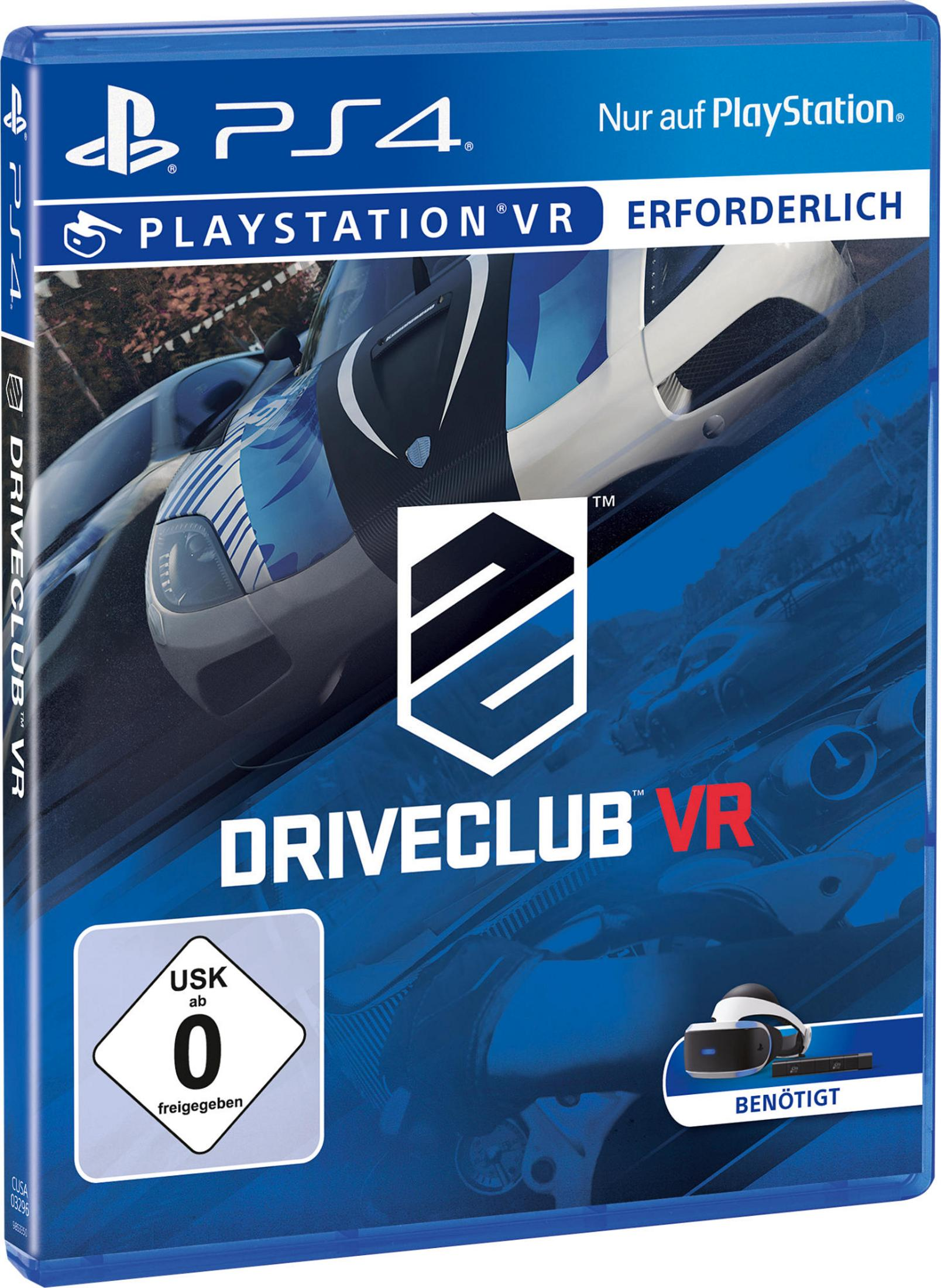 Spielbox von Driveclub VR mit VR-Logo und weißem Auto.
