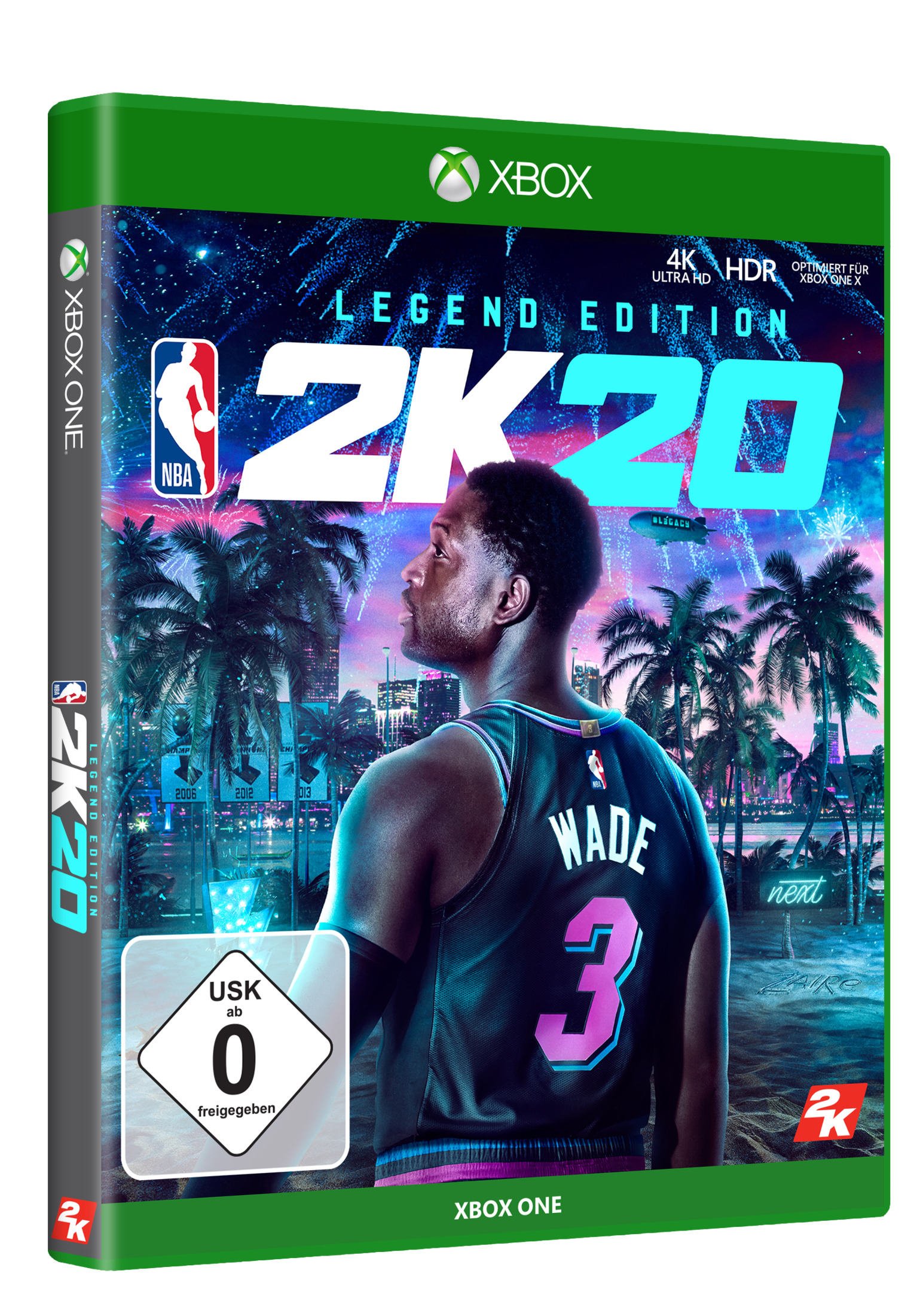 Xbox One Spielbox. NBA 2K20 Legend Edition. Spieler auf dem Cover, Nachtstadt.