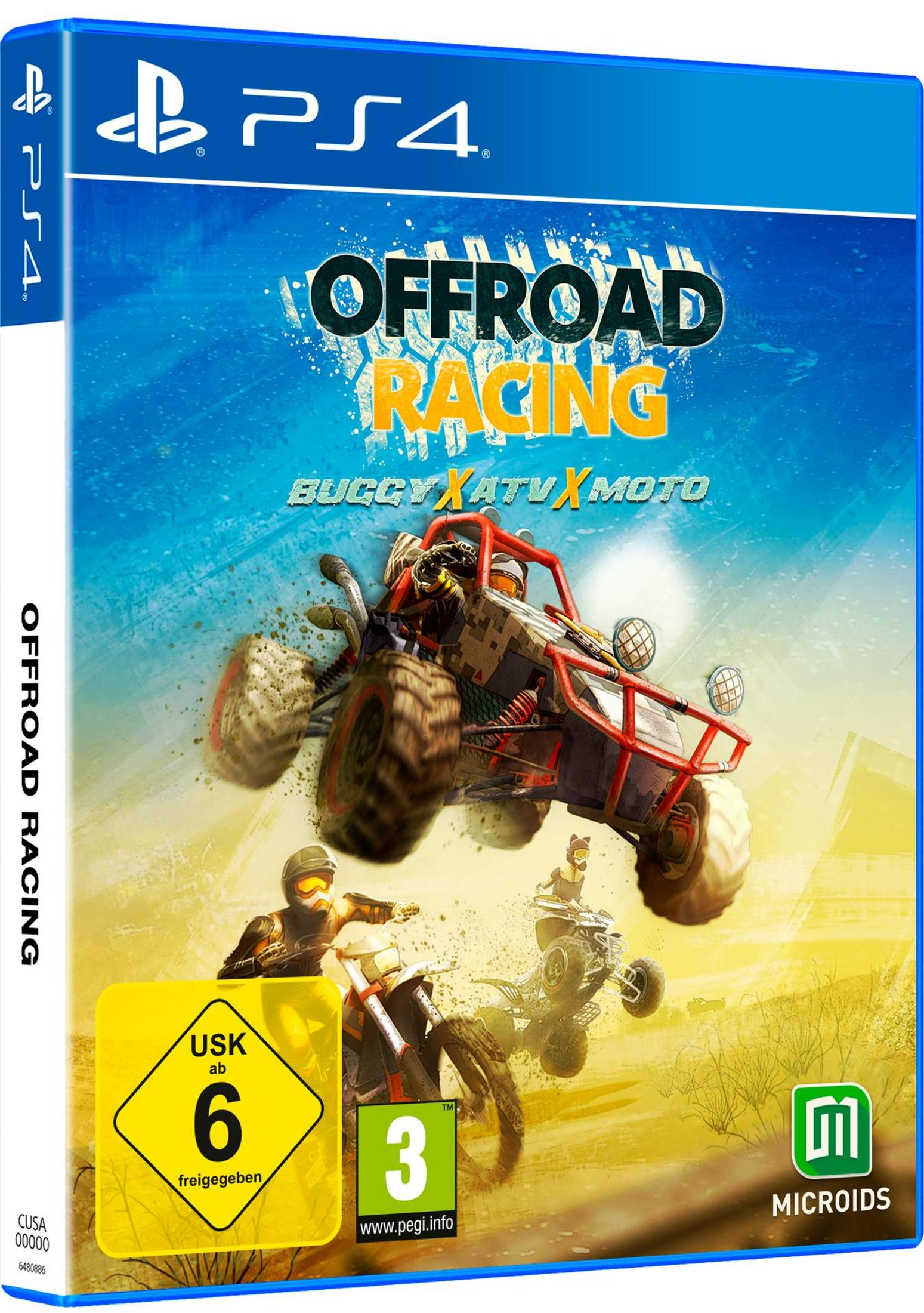 Offroad Racing: Buggy X ATV X Moto Spielbox für PS4 mit Fahrzeuggrafiken.