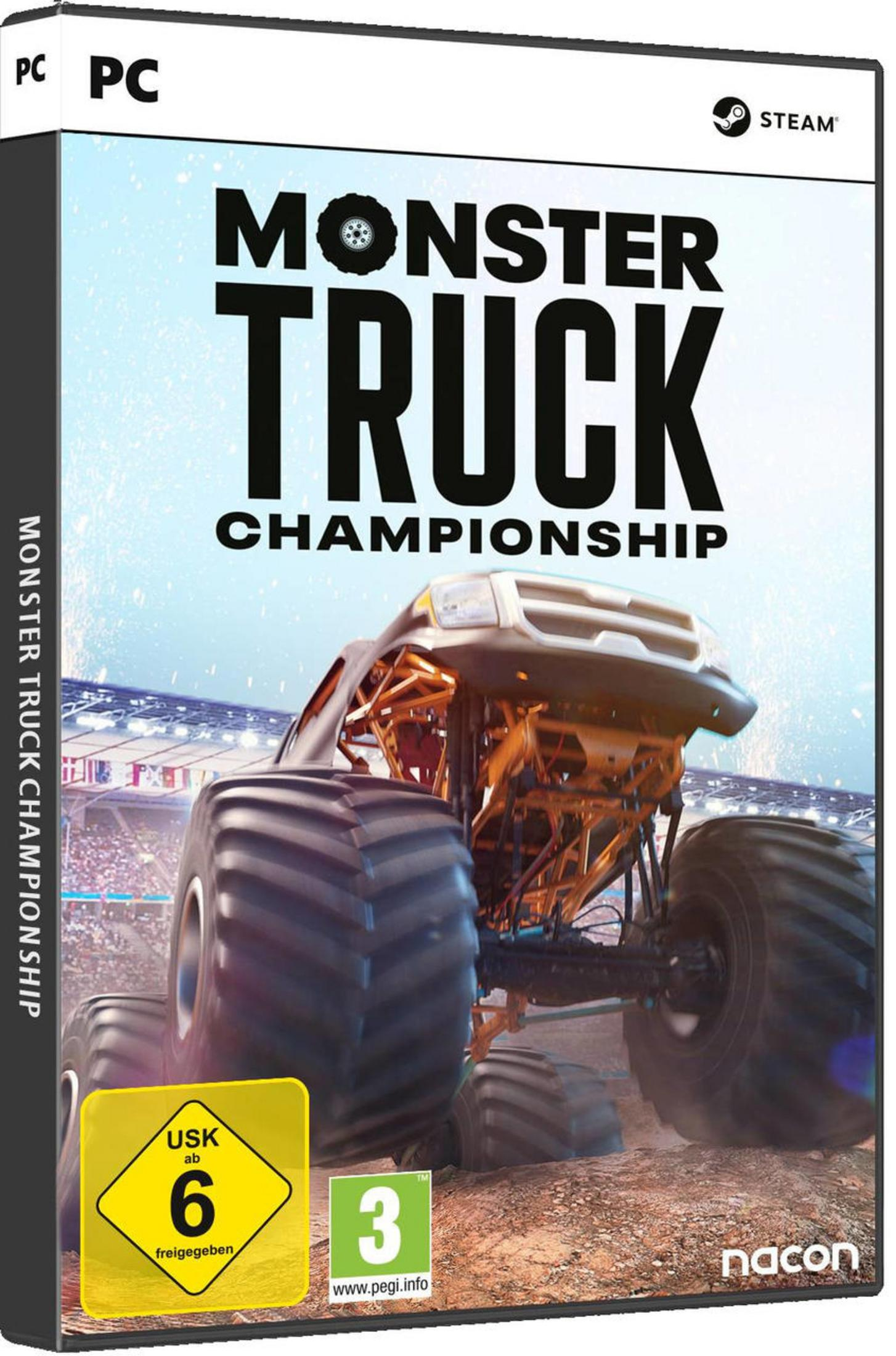 Spielbox Monster Truck Championship mit einem großen Monstertruck auf dem Cover.