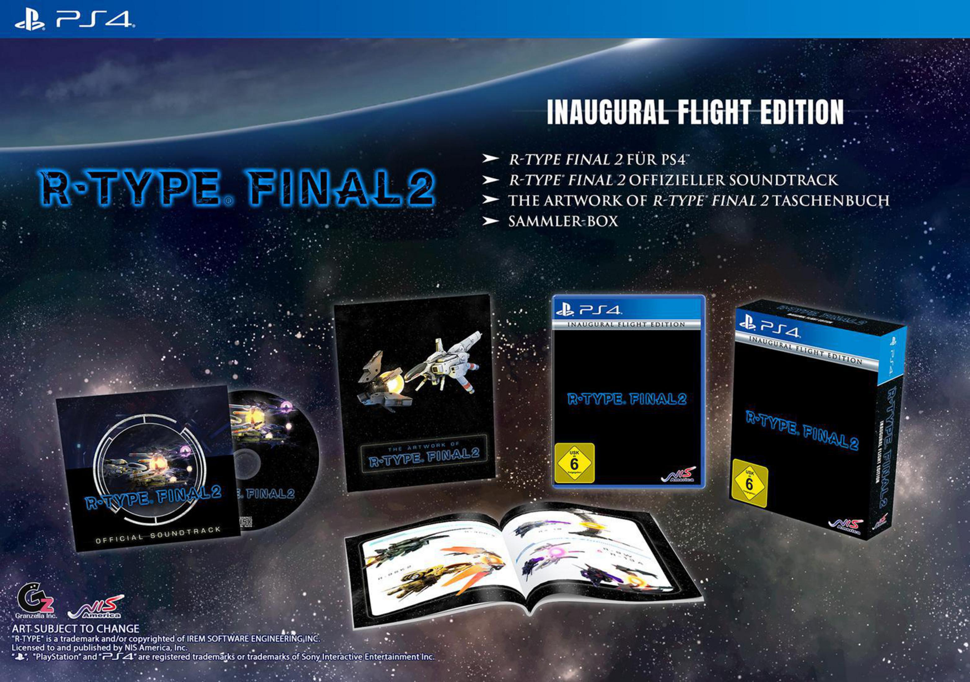 R-Type Final 2: Inaugural Flight Edition Spielbox-Set mit verschiedenen Artikeln.