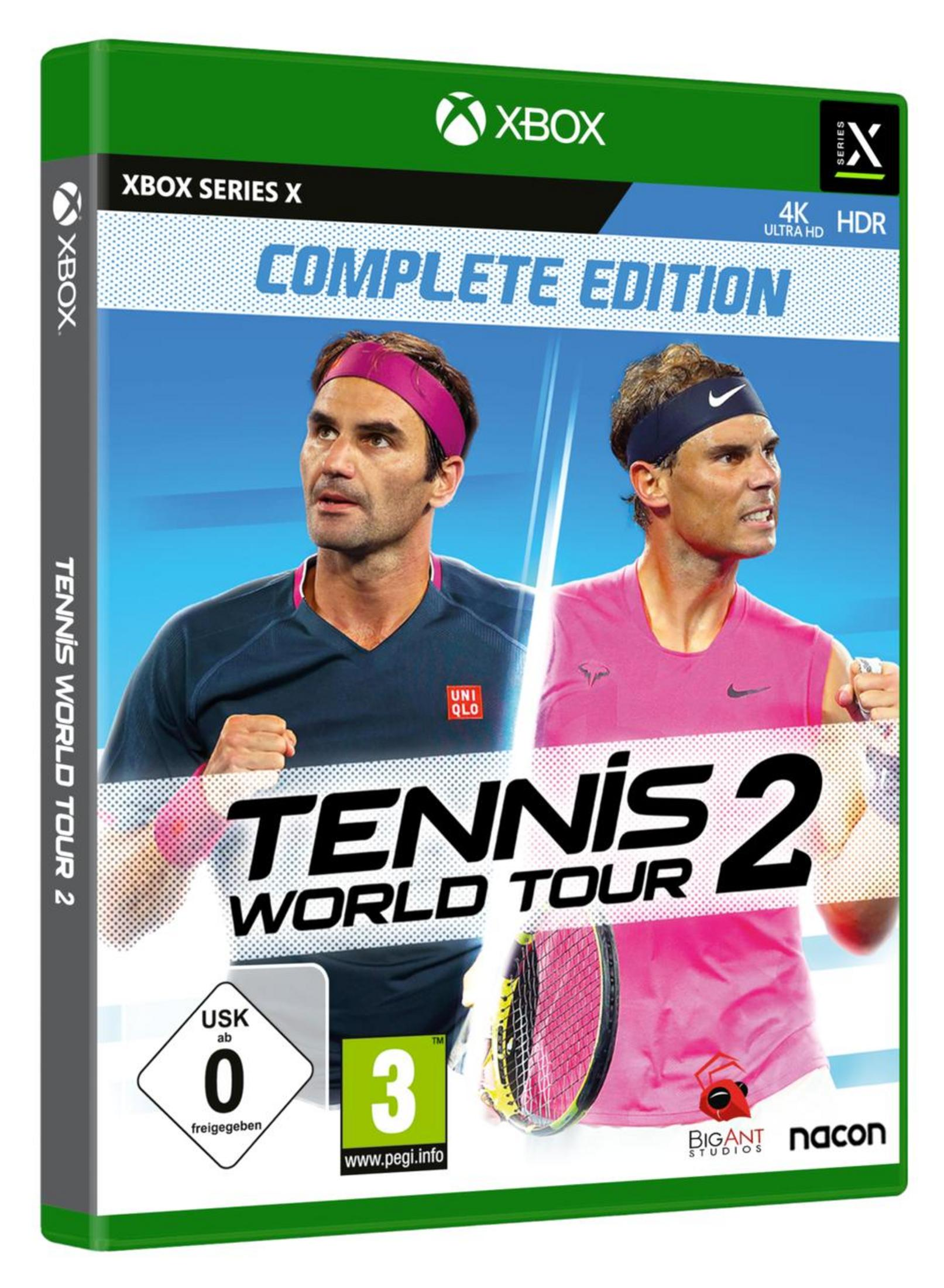 Tennis World Tour 2 Spielverpackung mit Federer und Nadal.
