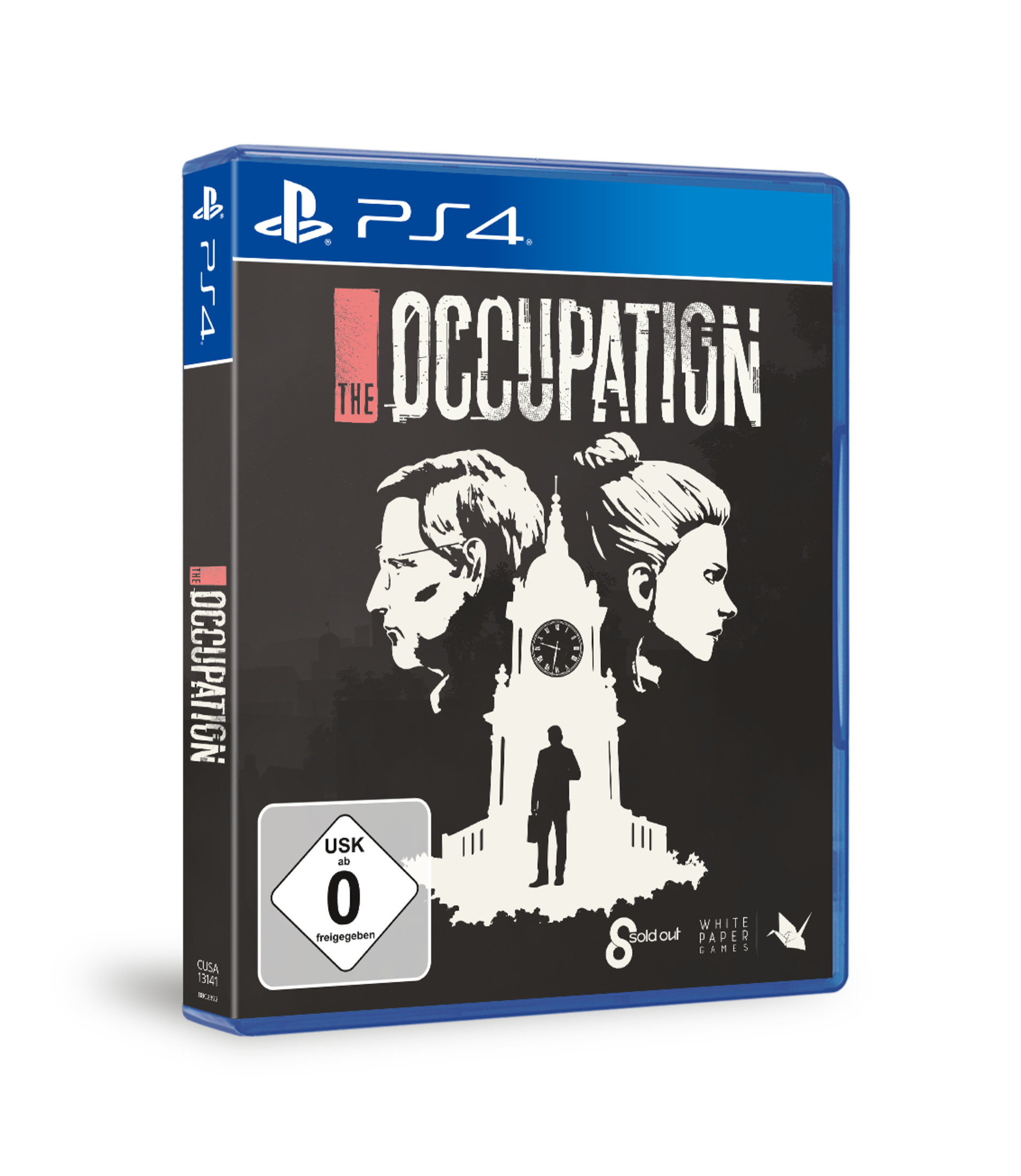 PlayStation 4-Spielbox. Die Spielbox The Occupation mit zwei Personen und einer Gebäudesilhouette.