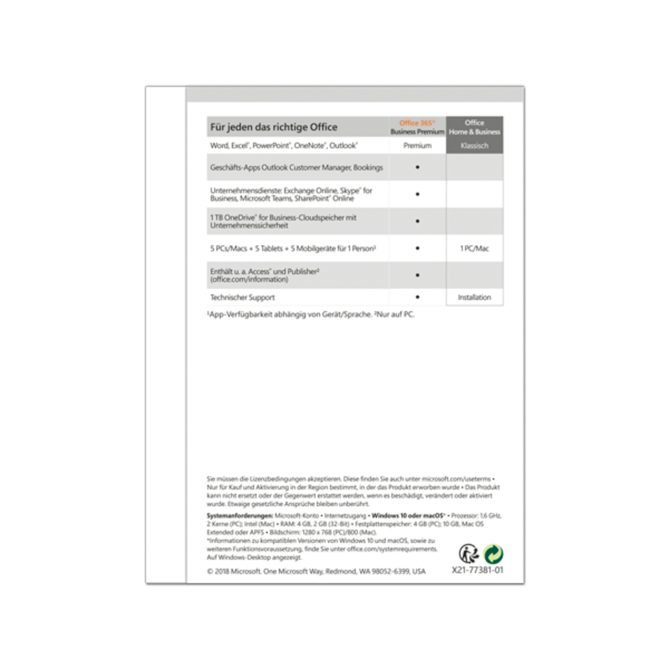 Carta bianca con opzioni Microsoft Office, tabella con funzionalità e testi.