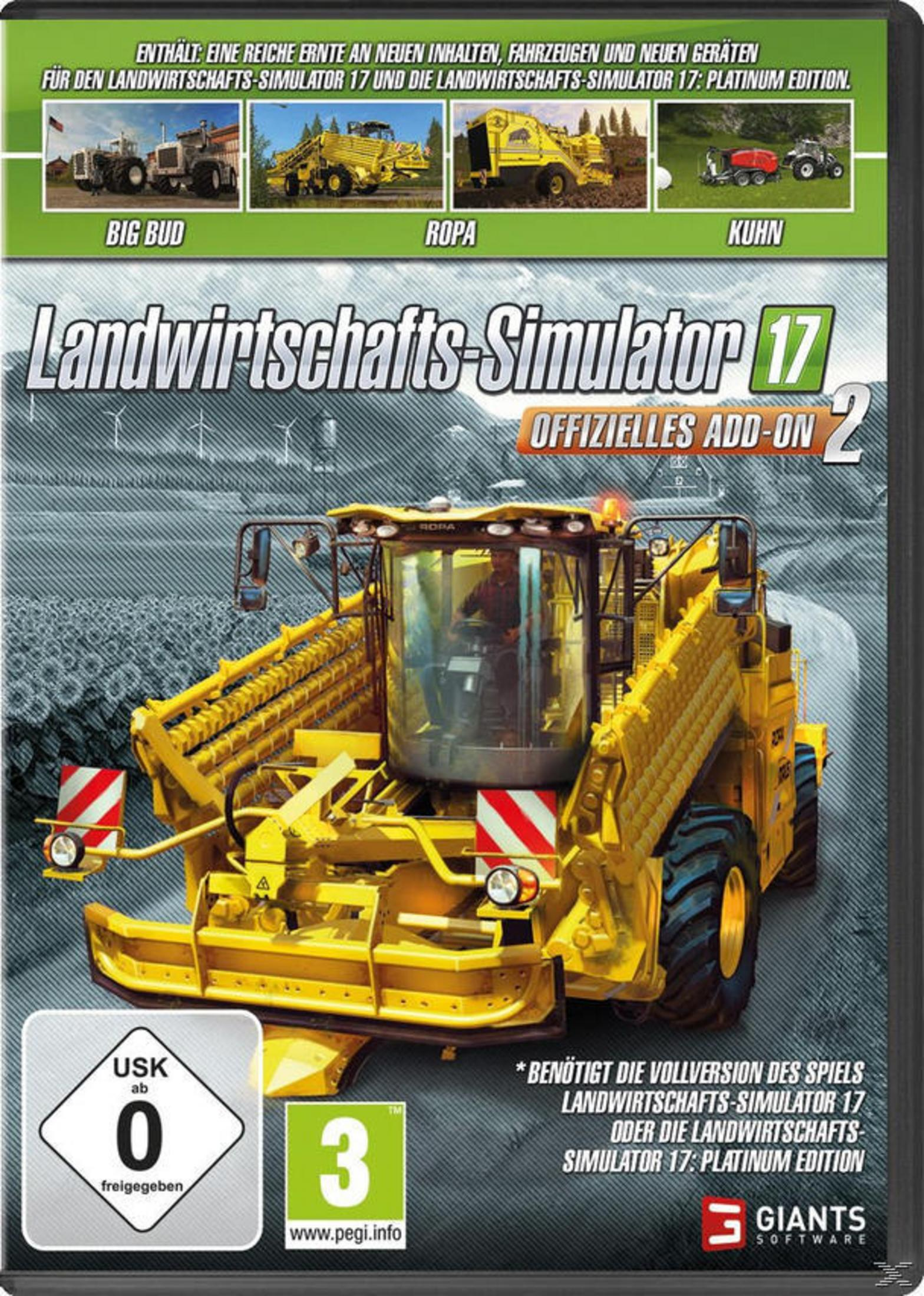 Spielcover mit Traktor, Text und USK-Bewertung, plus Landwirtschaftsmaschinen.
