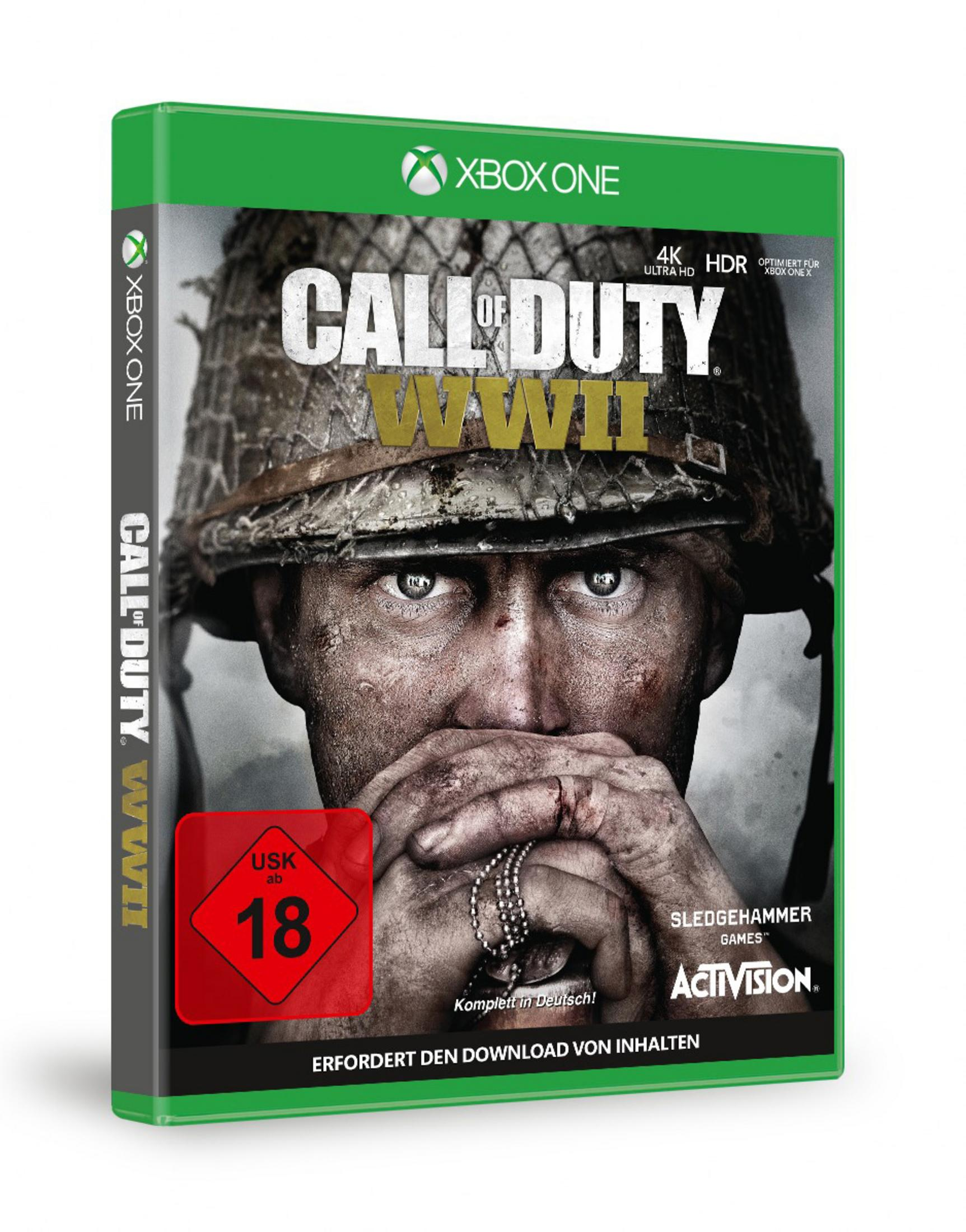 Copertina del gioco: Soldato con elmetto, mani giunte, Call of Duty WWII.