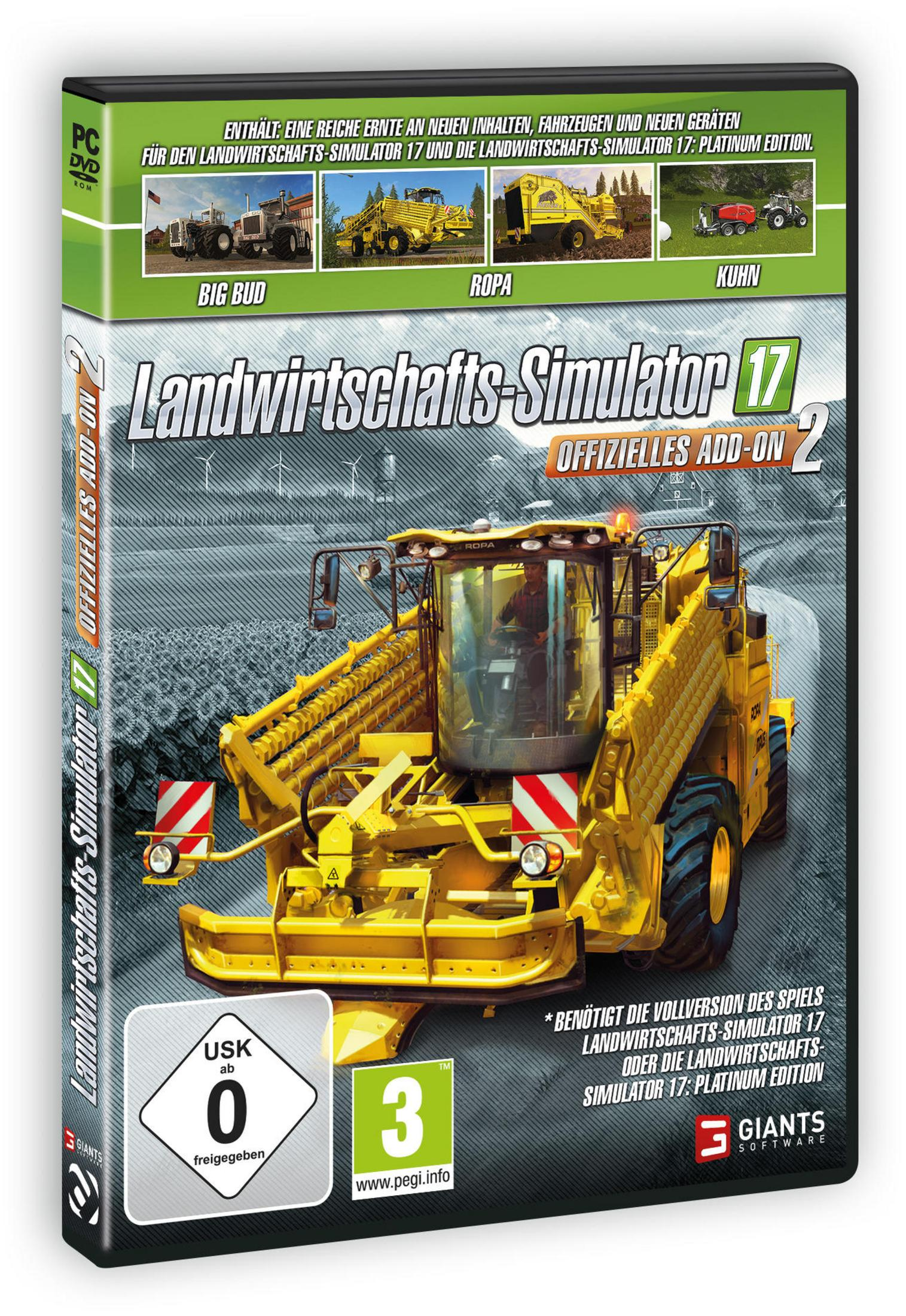 Spielbox für Landwirtschafts-Simulator 17. Ein gelber Mähdrescher ist das Hauptbild.
