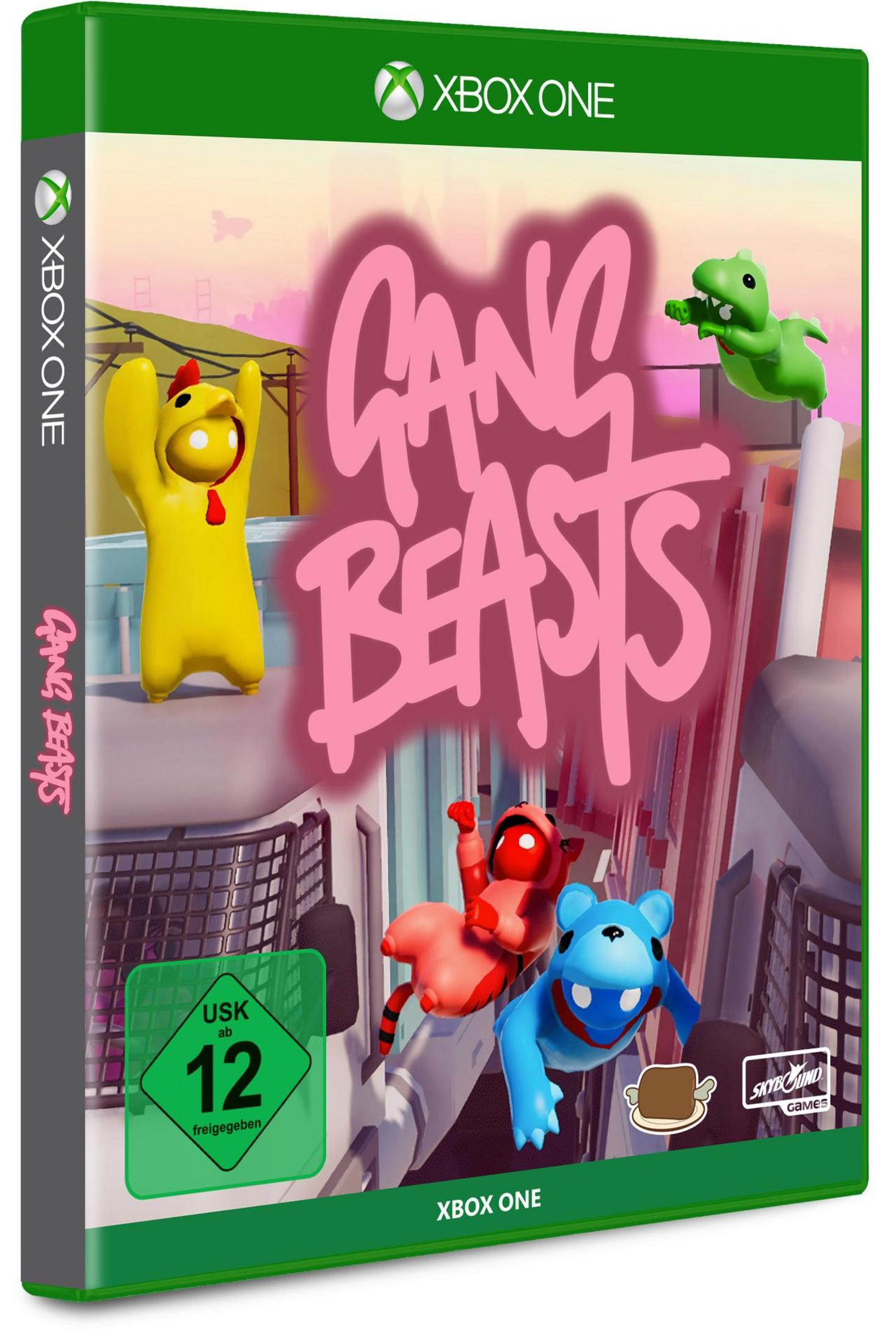 Gang Beasts Xbox One Spielbox mit Cartoon-Charakteren auf dem Cover.