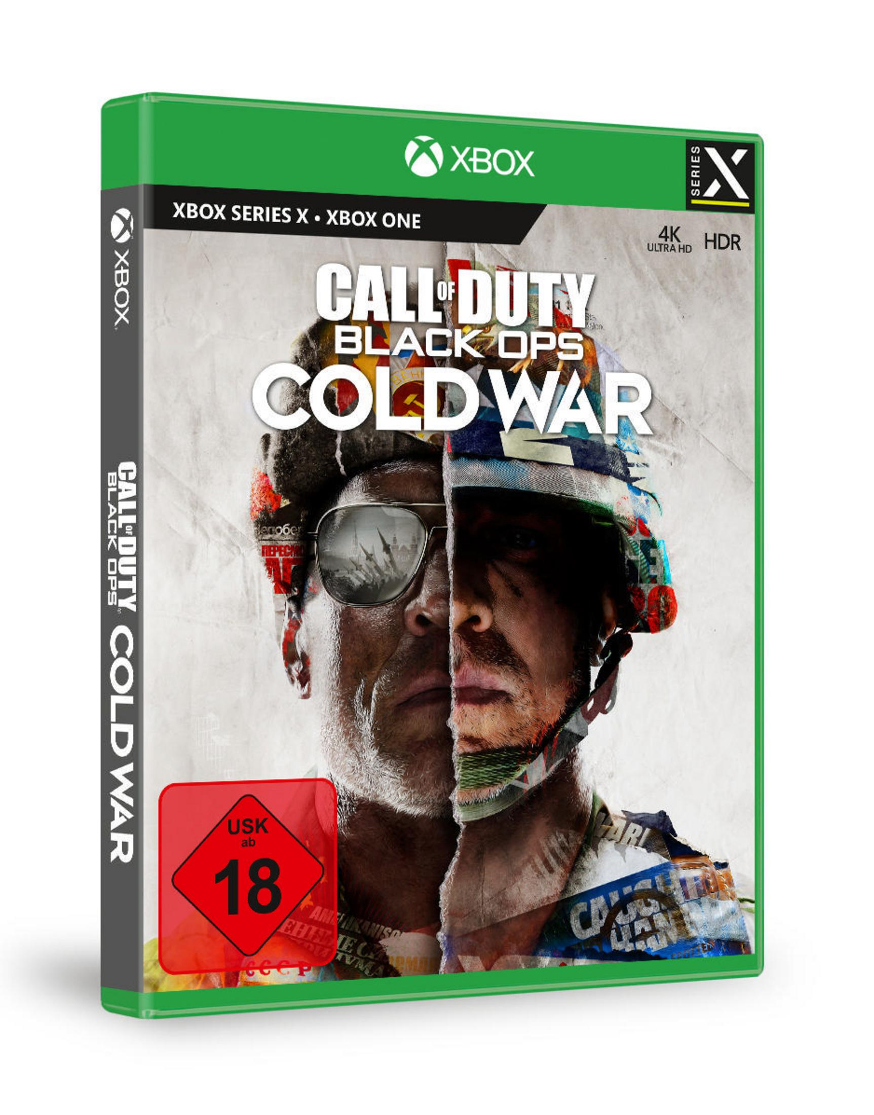 Copertina del gioco: Due facce, una con occhiali da sole. Call of Duty Black Ops: Cold War.