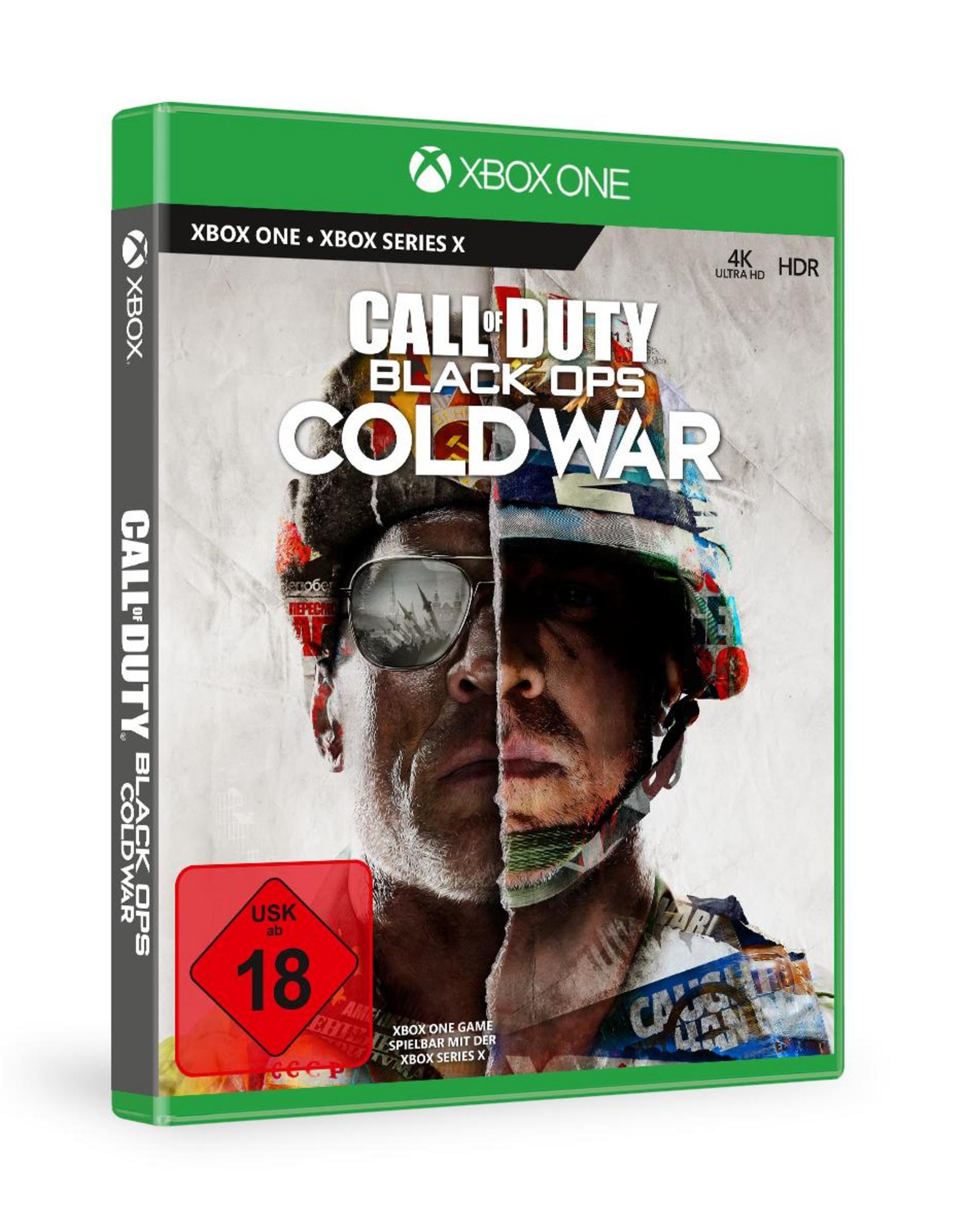 Pudełko gry Call of Duty: Black Ops Cold War. Dwie twarze mężczyzny podzielone na pół.