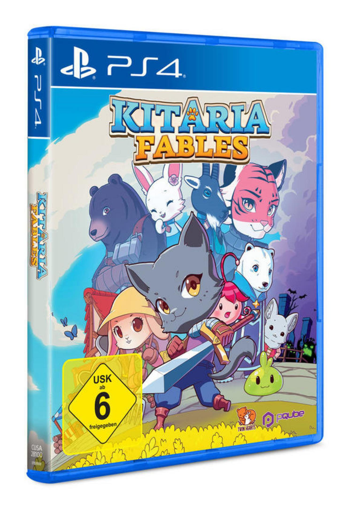 PS4-Spielbox. Titel: Kitaria Fables, zeigt Tierfiguren auf buntem Hintergrund.