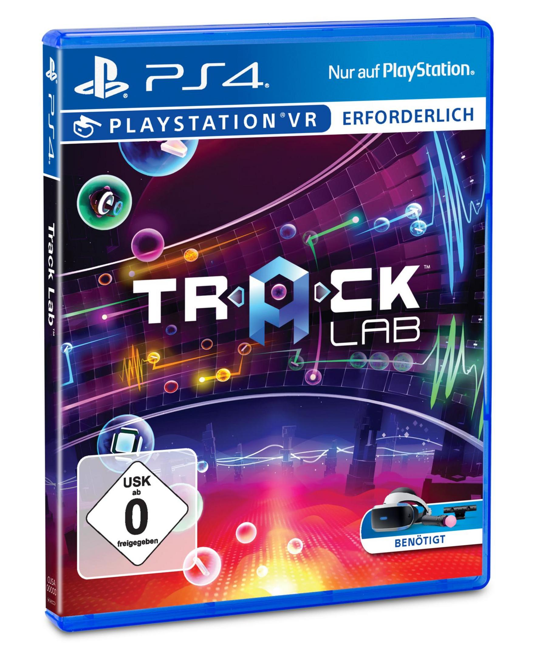 PS4-Spielbox für Track Lab. Das Cover hat ein farbenfrohes Design und das Spiel-Logo.