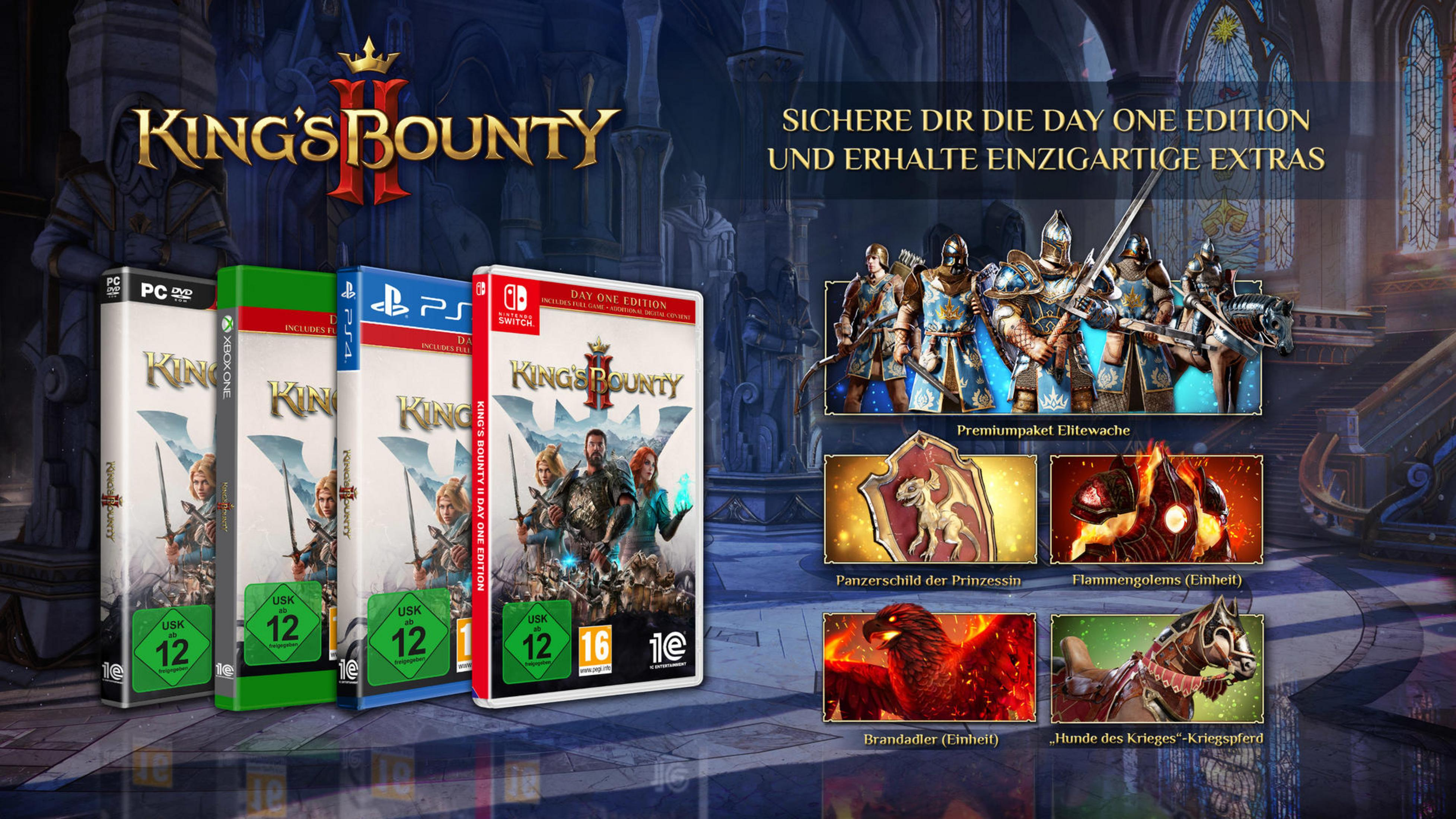 Spielboxen für King's Bounty II auf verschiedenen Plattformen mit Extras.