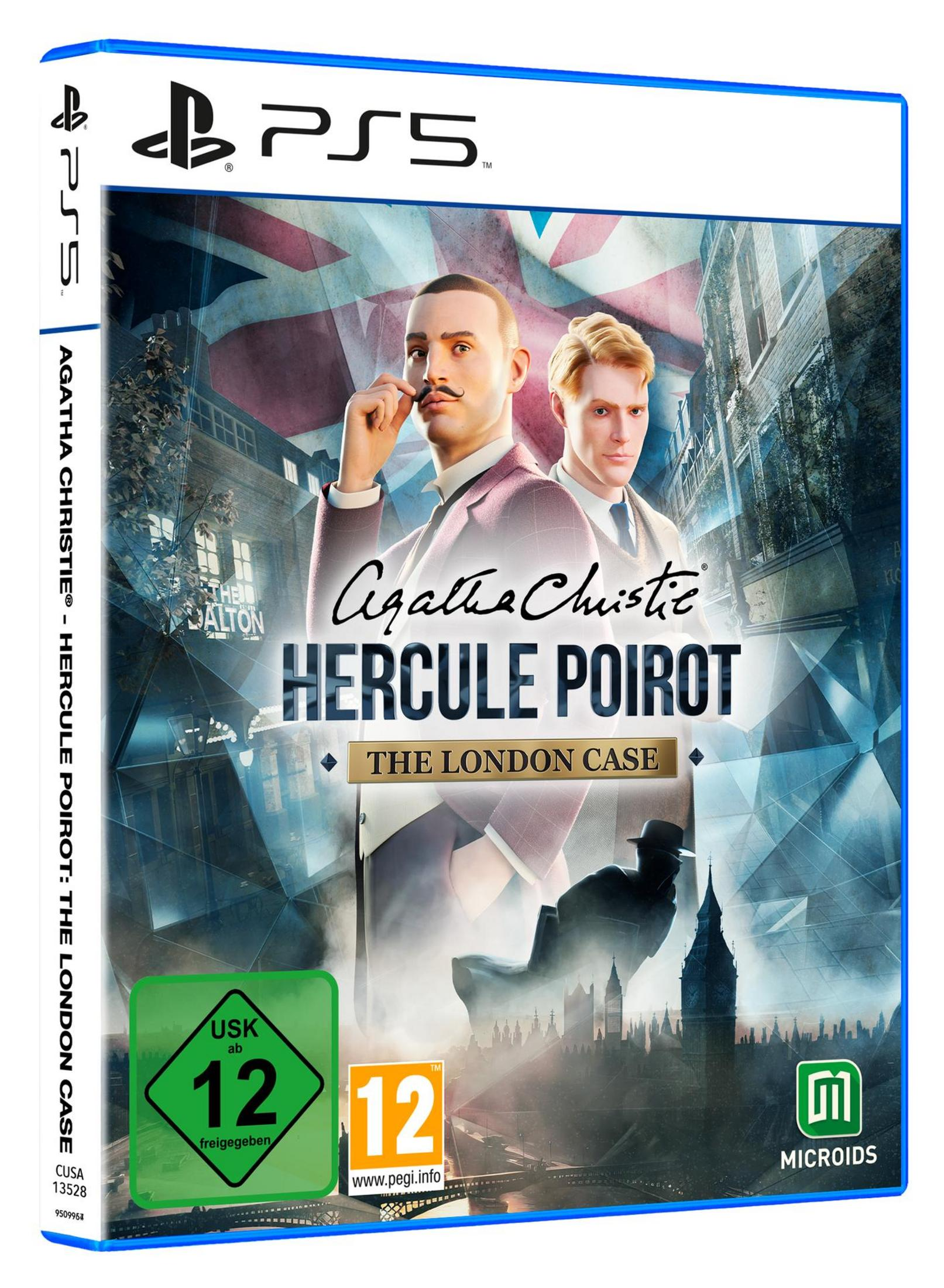 Spielbox mit Hercule Poirot-Bild. Titel: Agatha Christie, Hercule Poirot, The London Case.