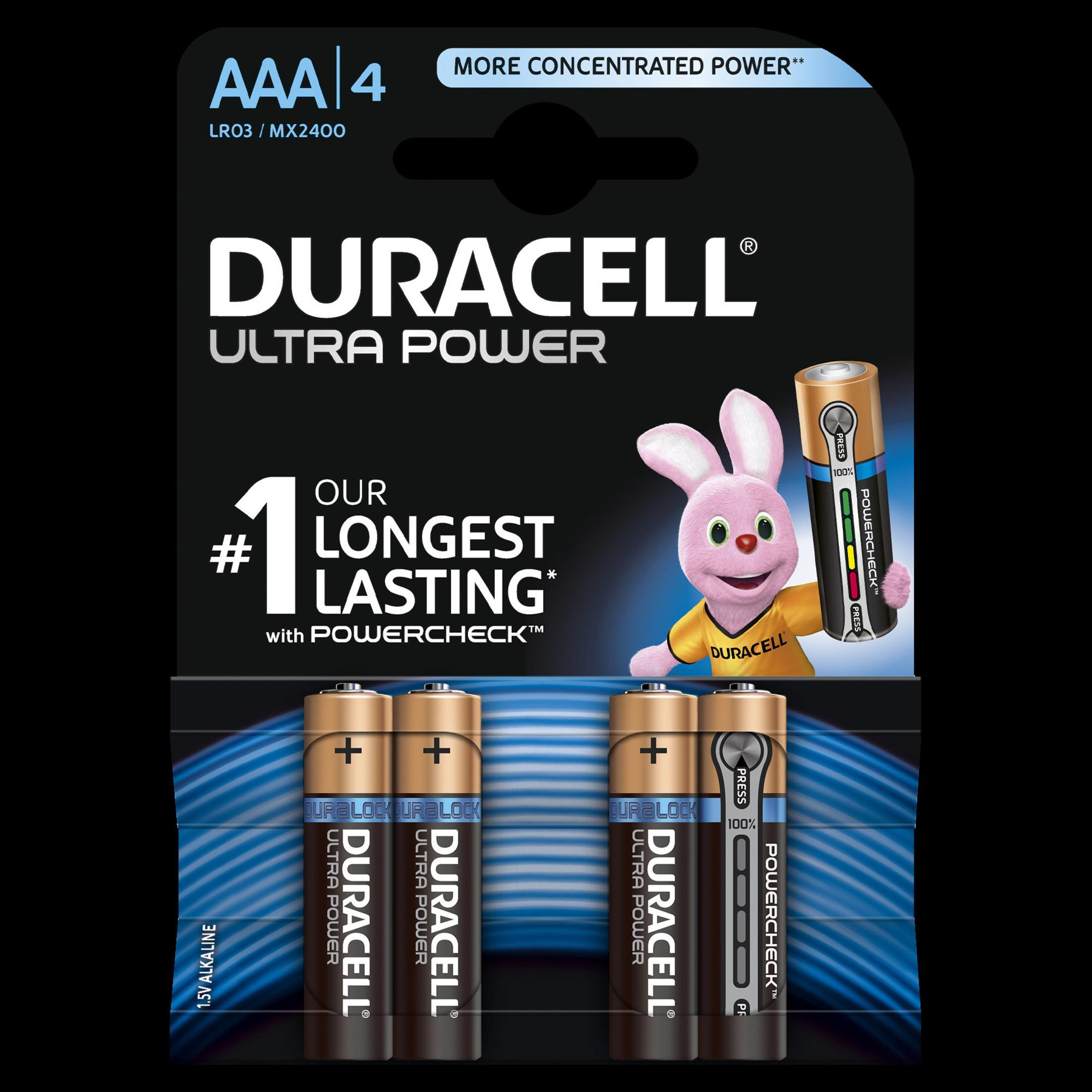 DURACELL 002692 1.5 UP K4 Stück AAA Micro Alkaline, Batterie, AAA 4 Volt MN2400/LR03