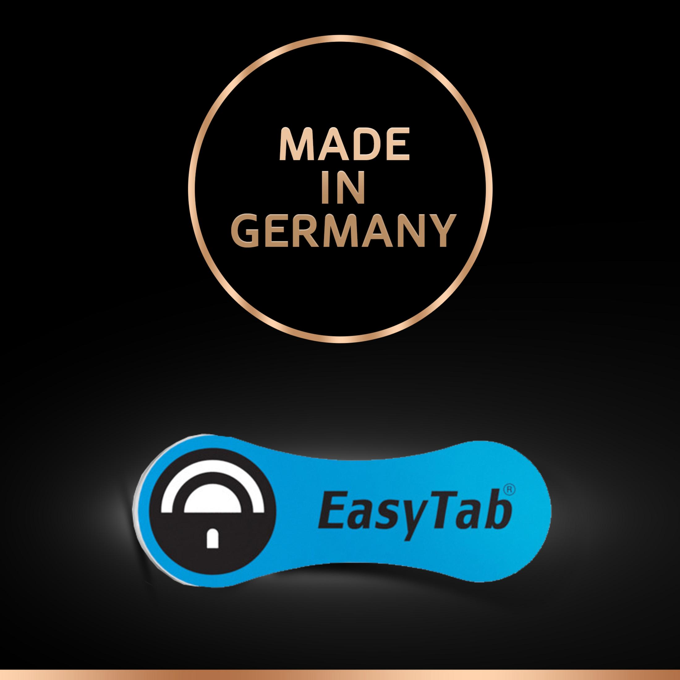 Czarne tło ze złotym tekstem: Made in Germany i logo EasyTab.