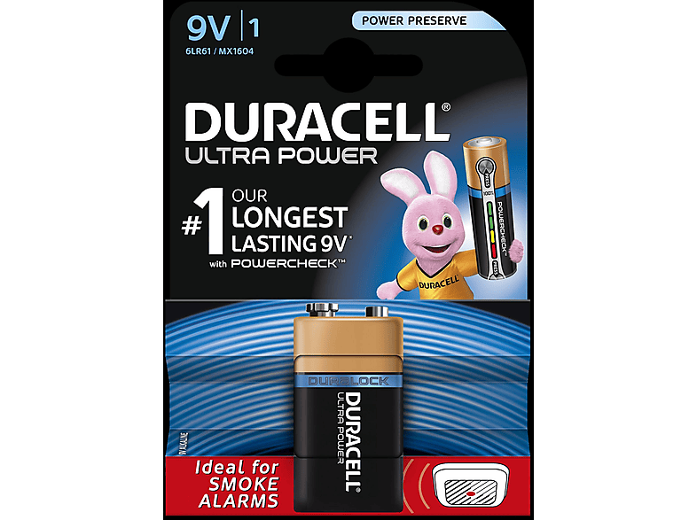 DURACELL 105416 UP 9V MN1604/6LR61 K1 E-Block Batterie, Alkaline, 9 Volt 1 Stück