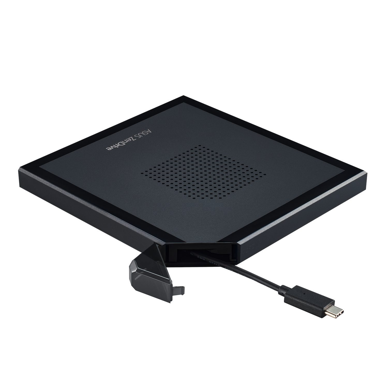 Czarny ASUS ZenDrive, przenośny dysk twardy zewnętrzny z kablem USB-C.