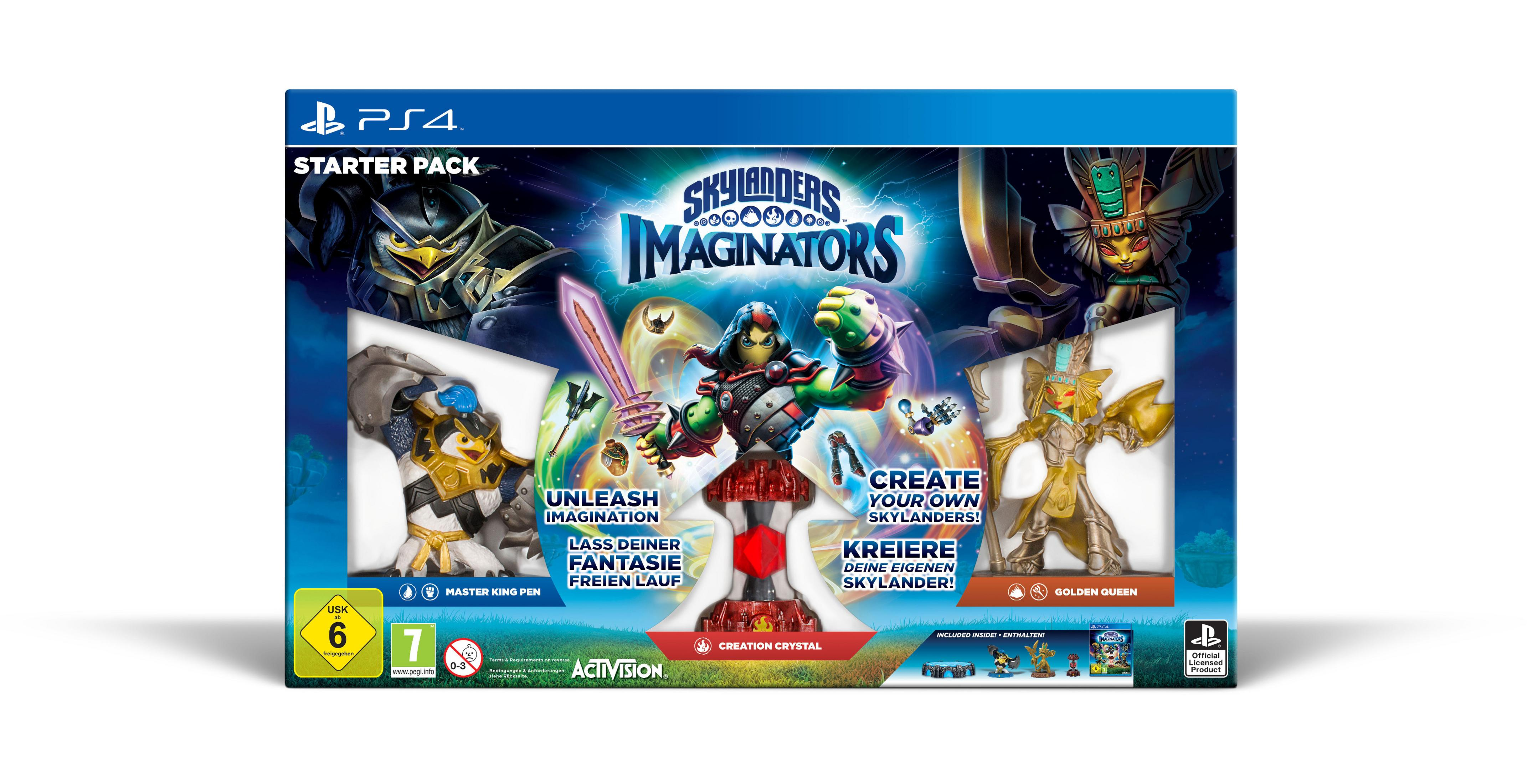 Skylanders Imaginators Starter Pack Spielbox für PS4. Zeigt Figuren und Charaktere. USK 7 Bewertung sichtbar.