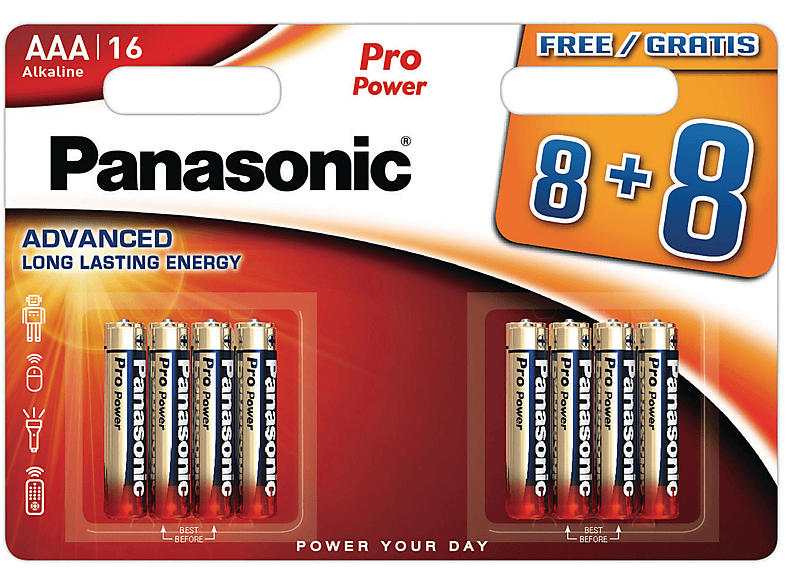 PANASONIC 00265966 LR03PPG/8BW 8+8F MICRO AAA Batterie, Alkaline