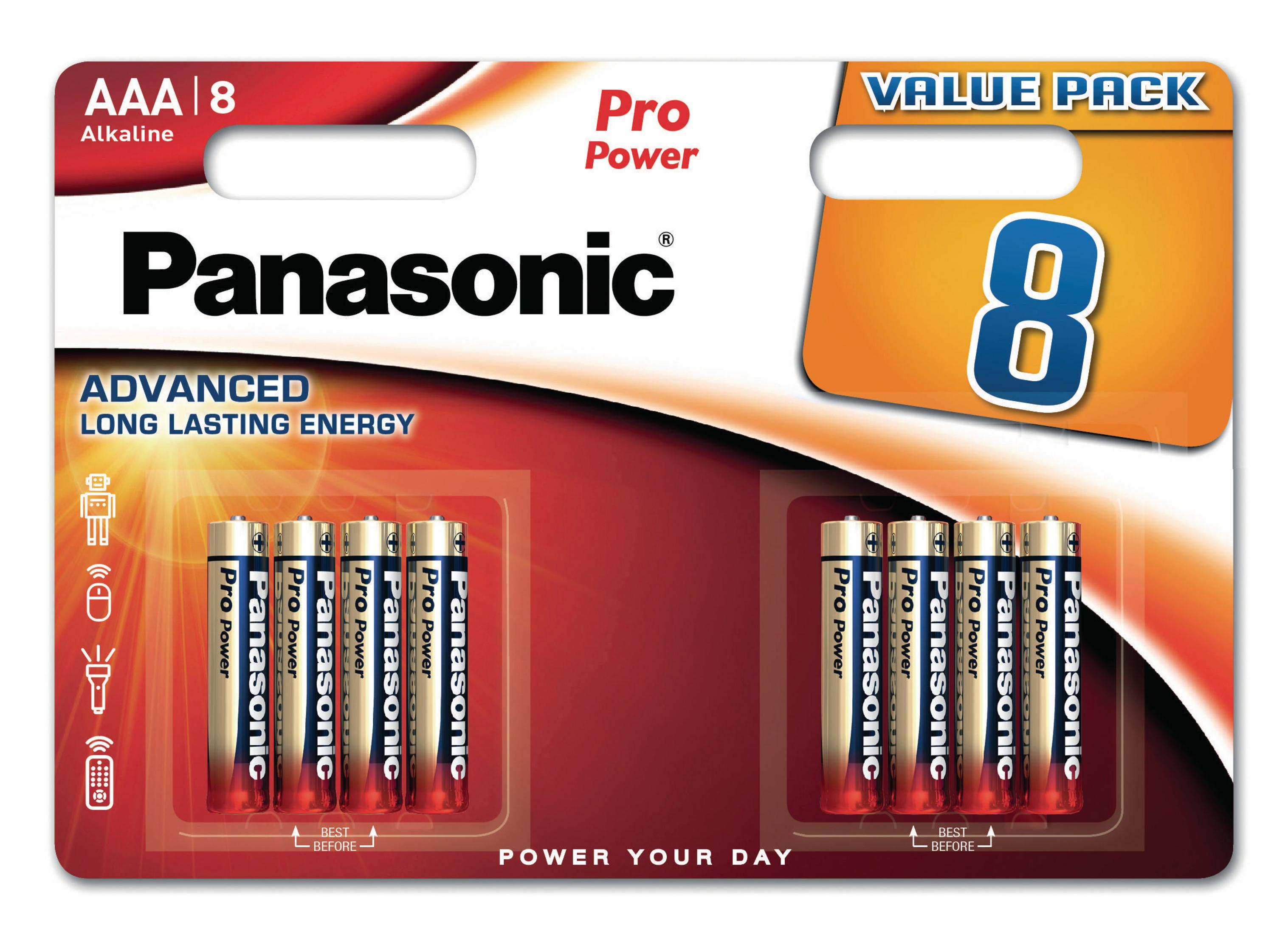 00265949 Batterie, Micro Alkaline, 8 PANASONIC AAA Stück LR03PPG/8BW Volt 1.5