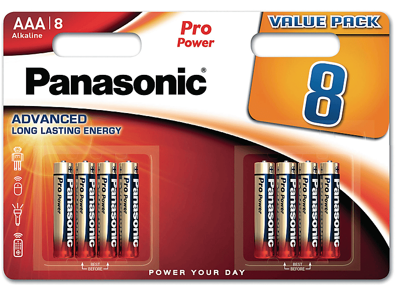 PANASONIC 00265949 LR03PPG/8BW AAA Micro Batterie, Alkaline, 1.5 Volt 8 Stück