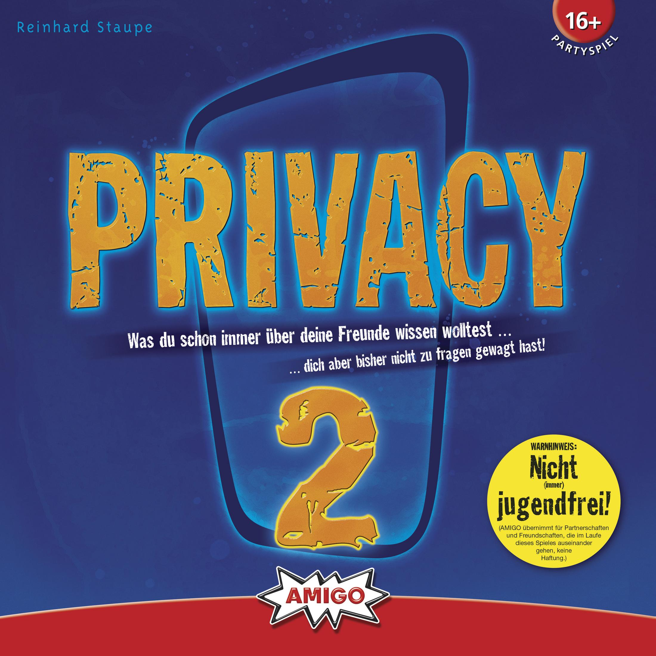 Privacy 2 Brettspielbox. Auf dem Cover steht 'PRIVACY 2' mit einer großen gelben 2.